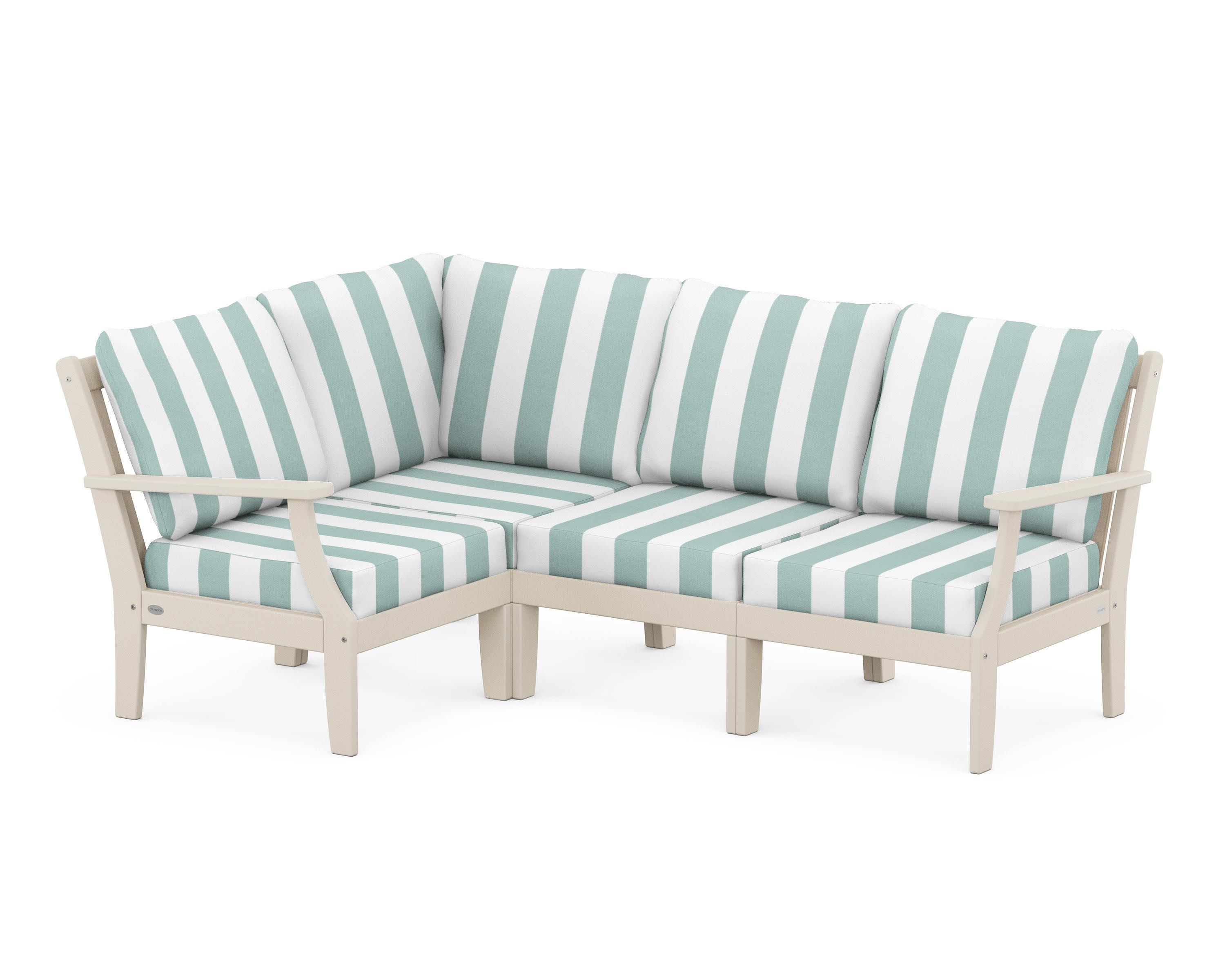 Braxton Modular 4-Piece Deep Seating Set in Sand / Cabana Stripe Glacier Spa