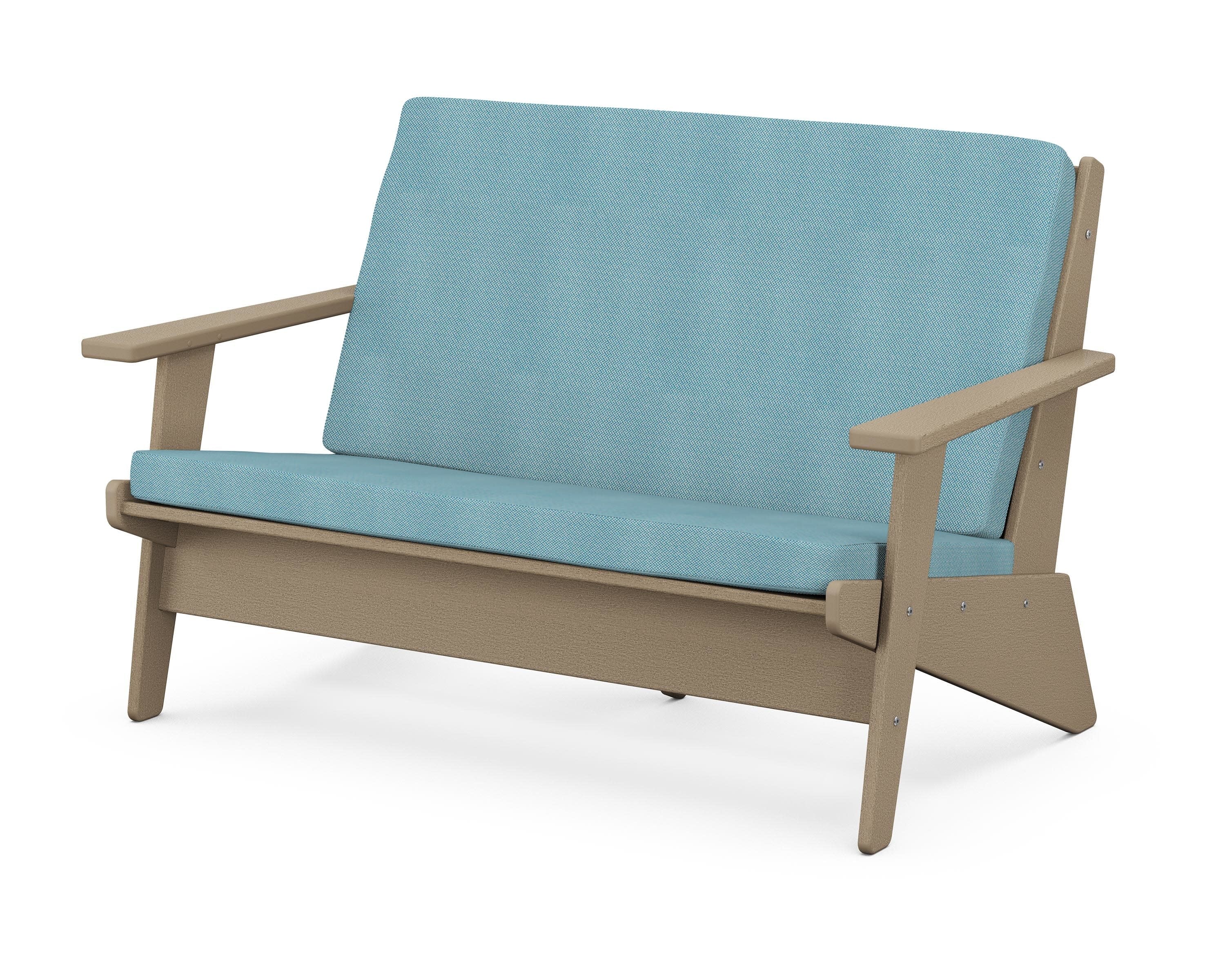 Riviera Modern Lounge Loveseat in Vintage Sahara / Lattice Sky Blue