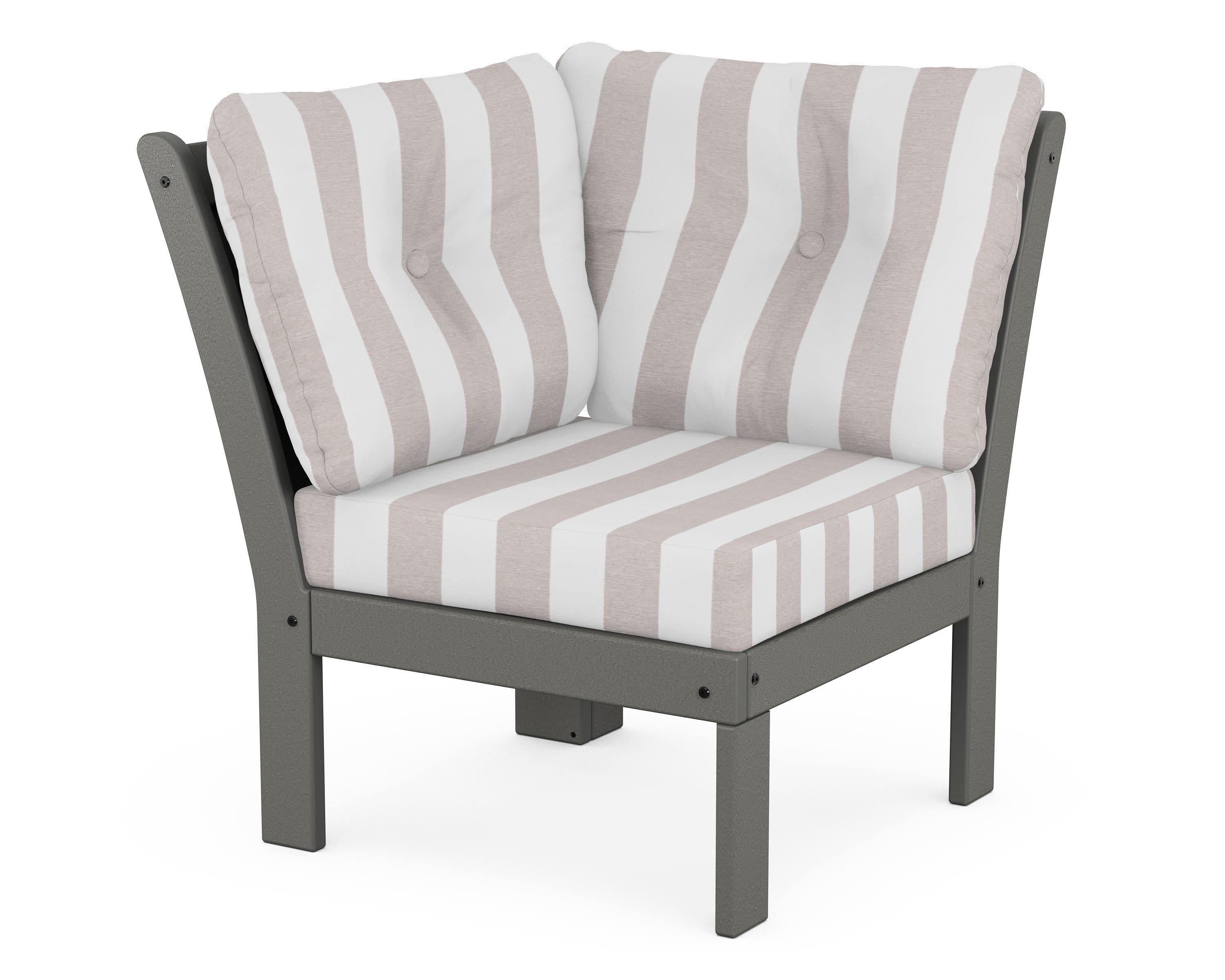 Vineyard Modular Corner Chair in Slate Grey / Cabana Stripe Dune Burlap