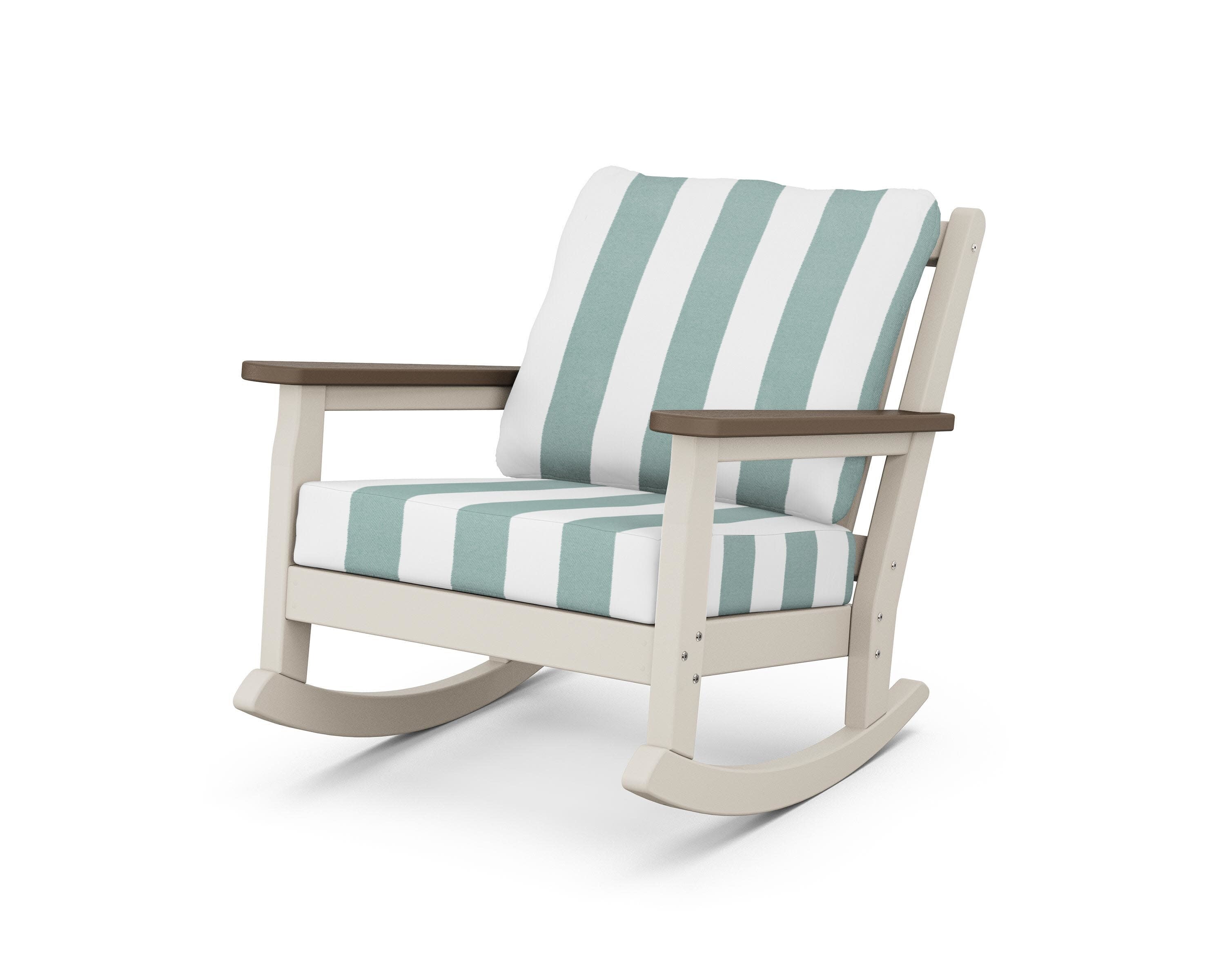 Chippendale Deep Seating Rocking Chair in Sand / Kona / Cabana Stripe Glacier Spa