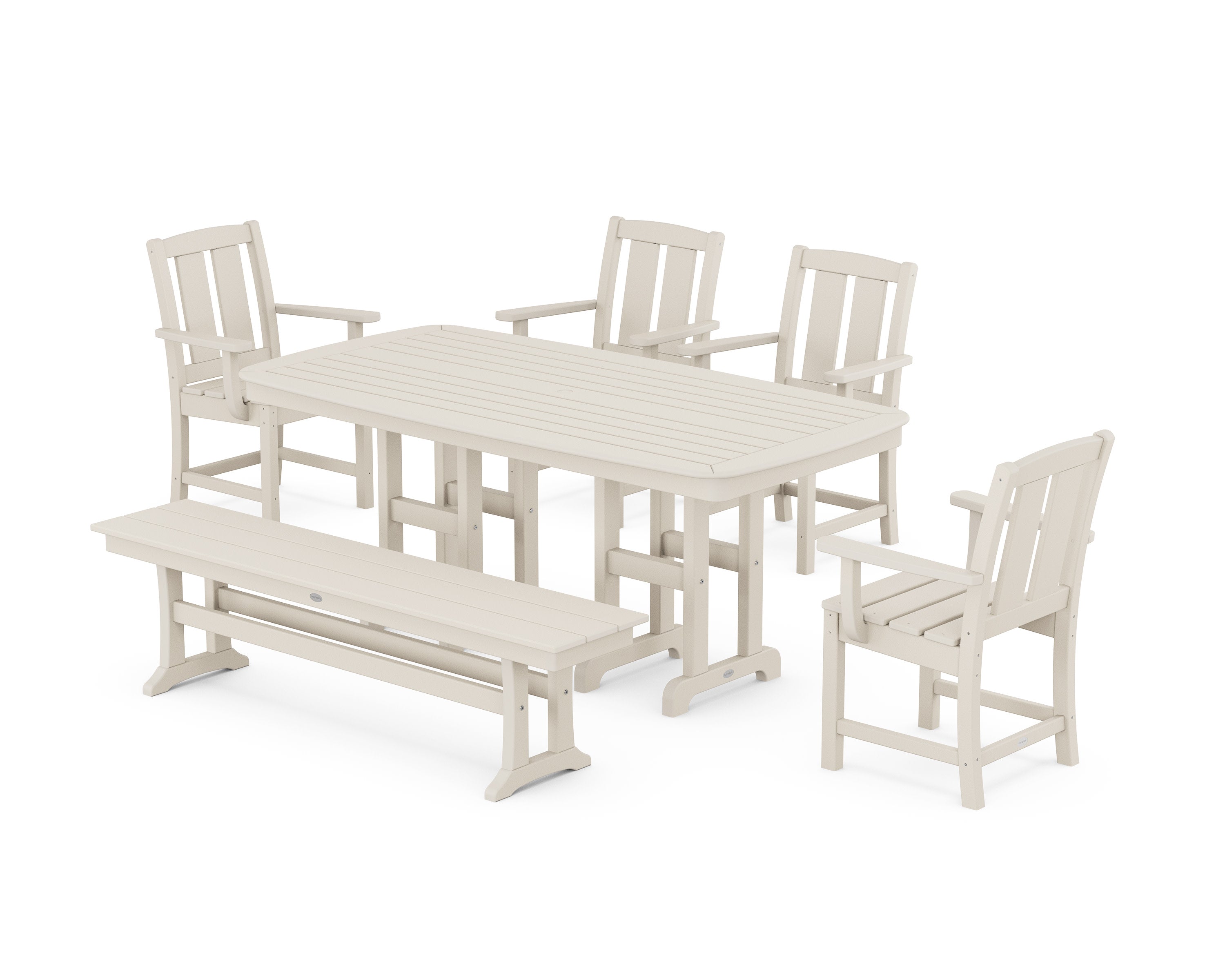Mission 6-Piece Dining Set with Bench in Sand