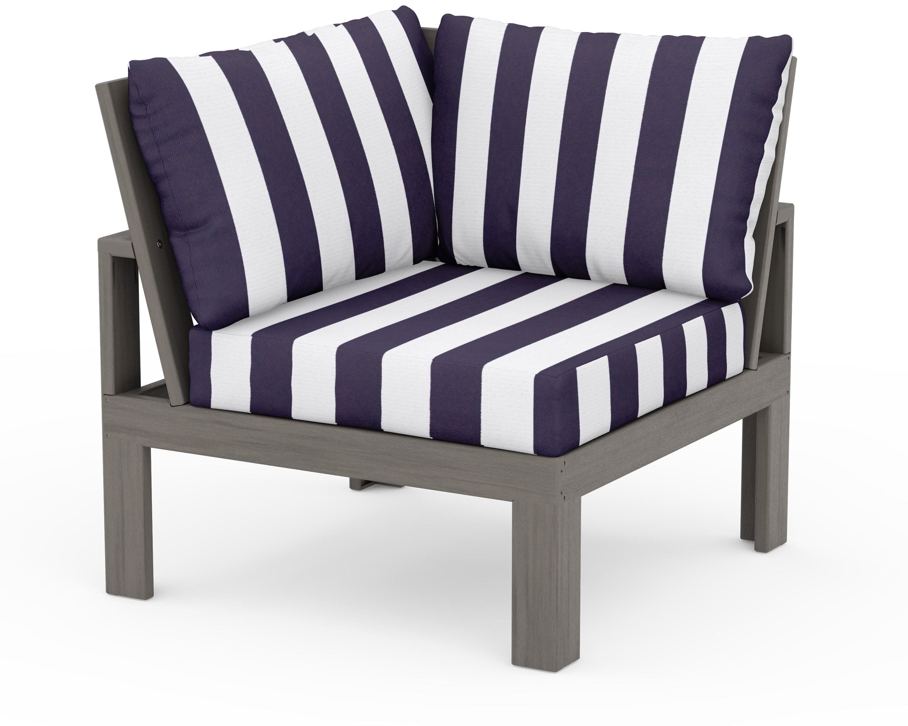 Modular Corner Chair in Driftwood / Cabana Stripe Navy