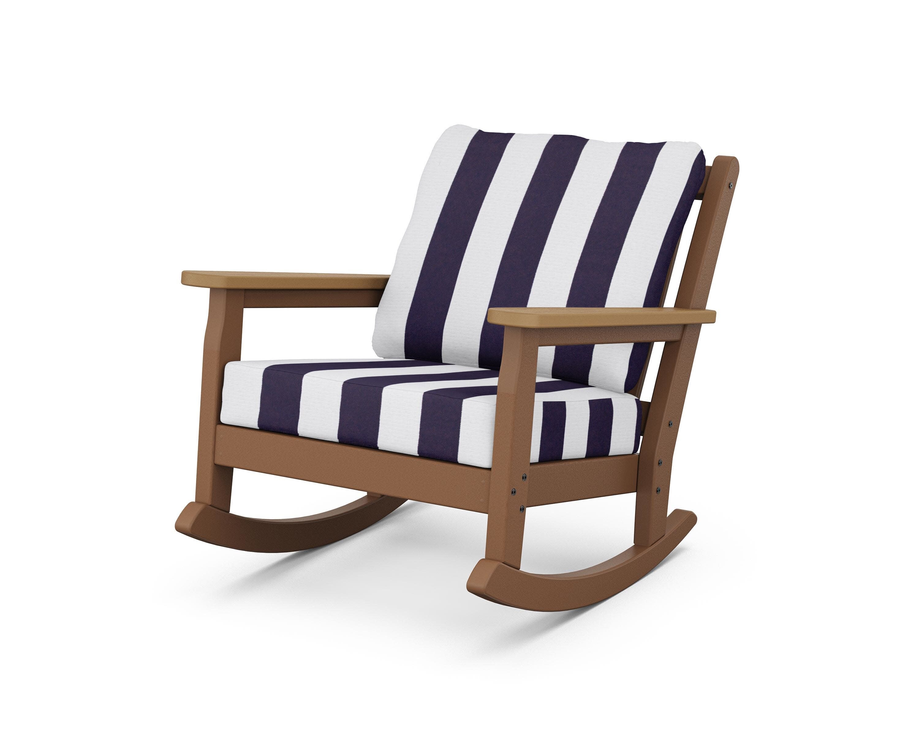 Chippendale Deep Seating Rocking Chair in Teak / Natural / Cabana Stripe Navy