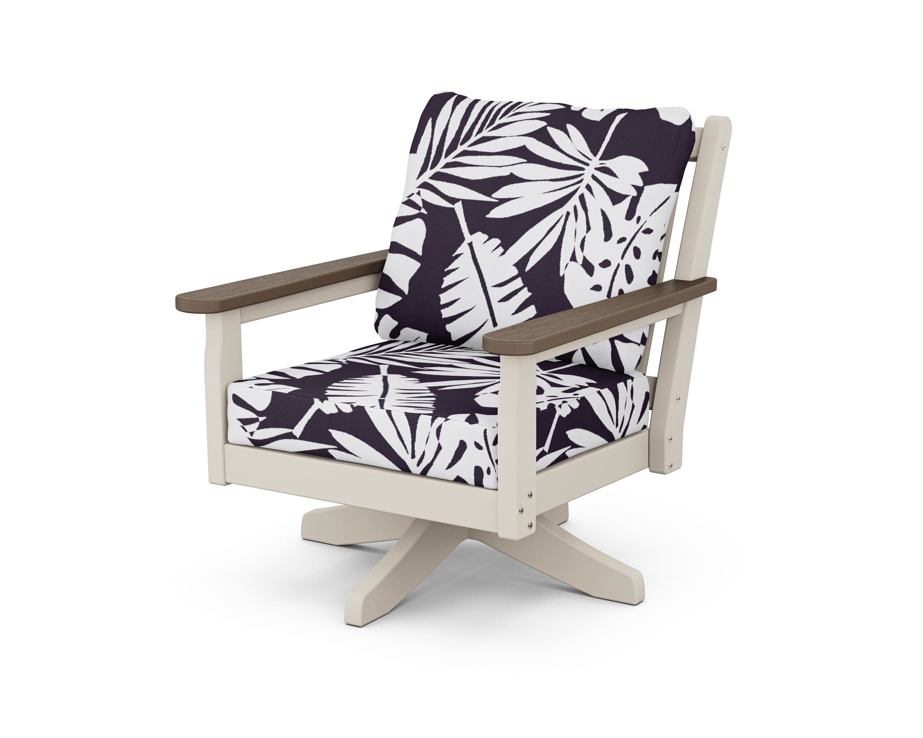 Chippendale Deep Seating Swivel Chair in Sand / Kona / Leaf Navy