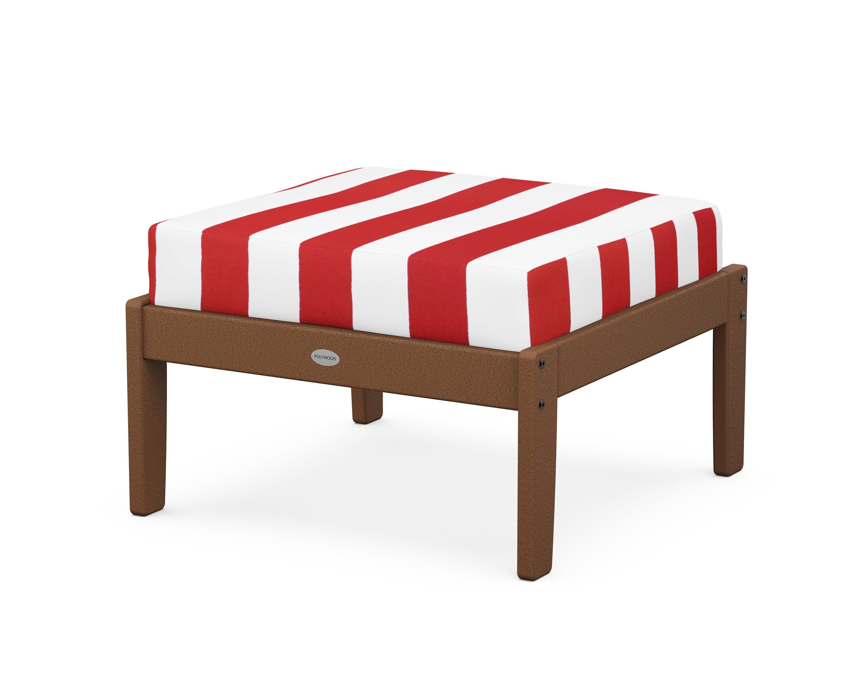 Braxton Deep Seating Ottoman in Teak / Cabana Stripe Crimson