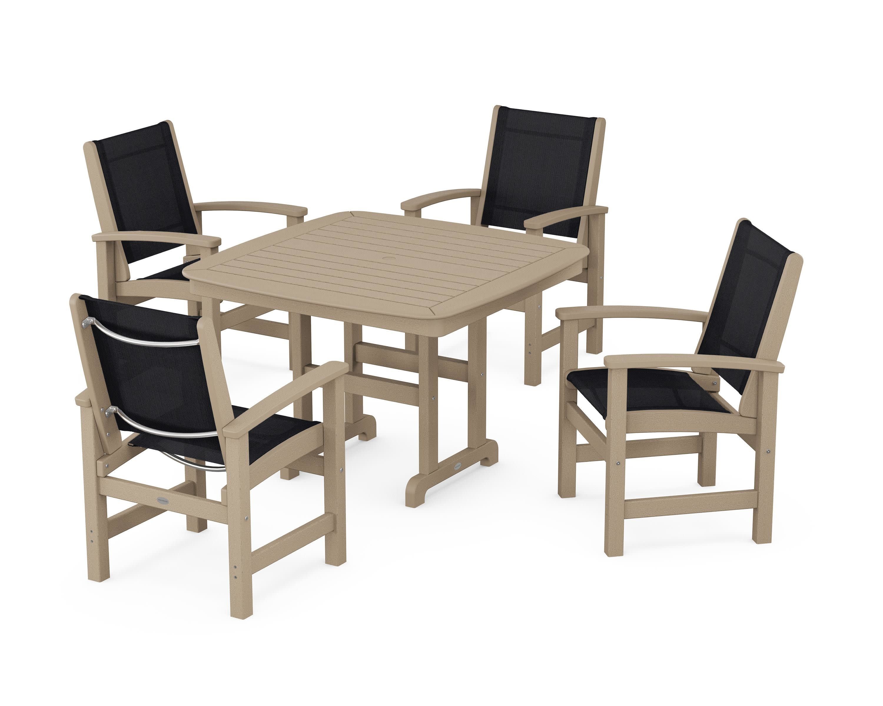 Coastal 5-Piece Dining Set in Vintage Sahara / Black Sling