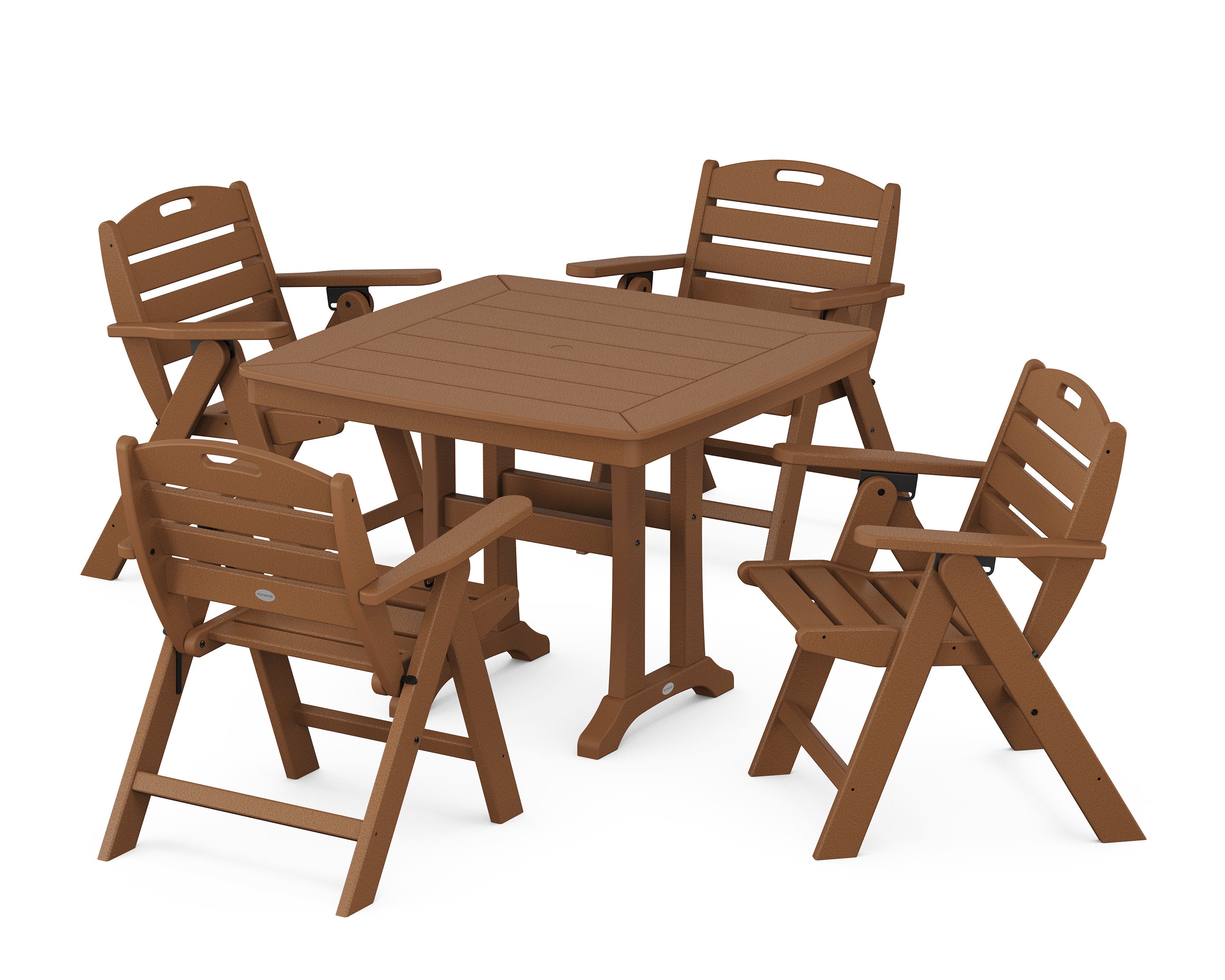 Nautical Folding Lowback Chair 5-Piece Dining Set with Trestle Legs in Teak