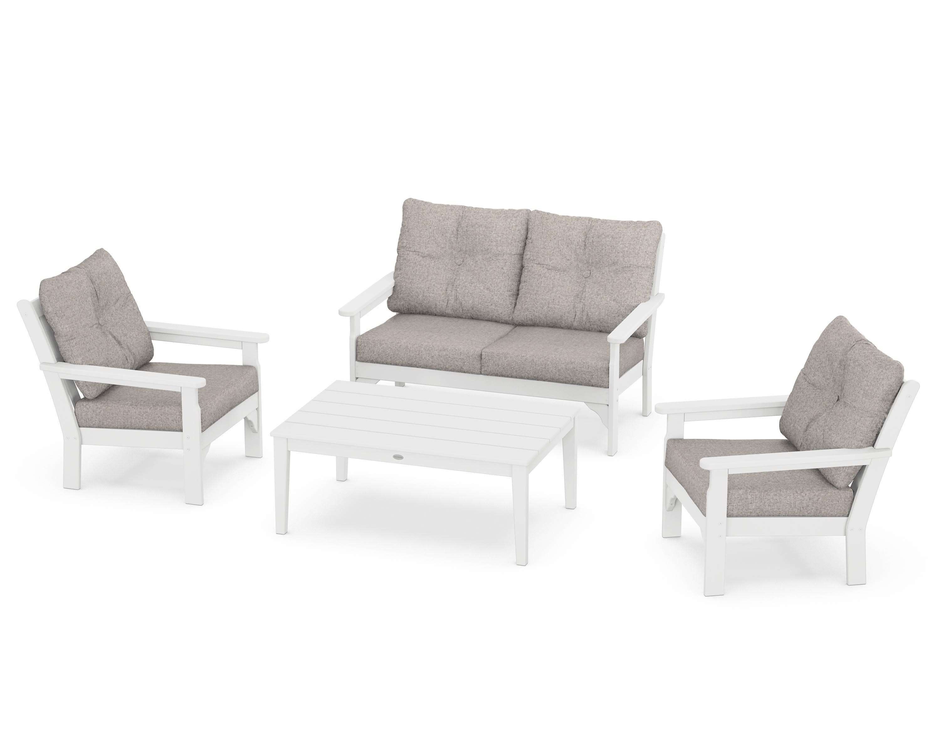 Vineyard 4-Piece Deep Seating Set in White / Weathered Tweed