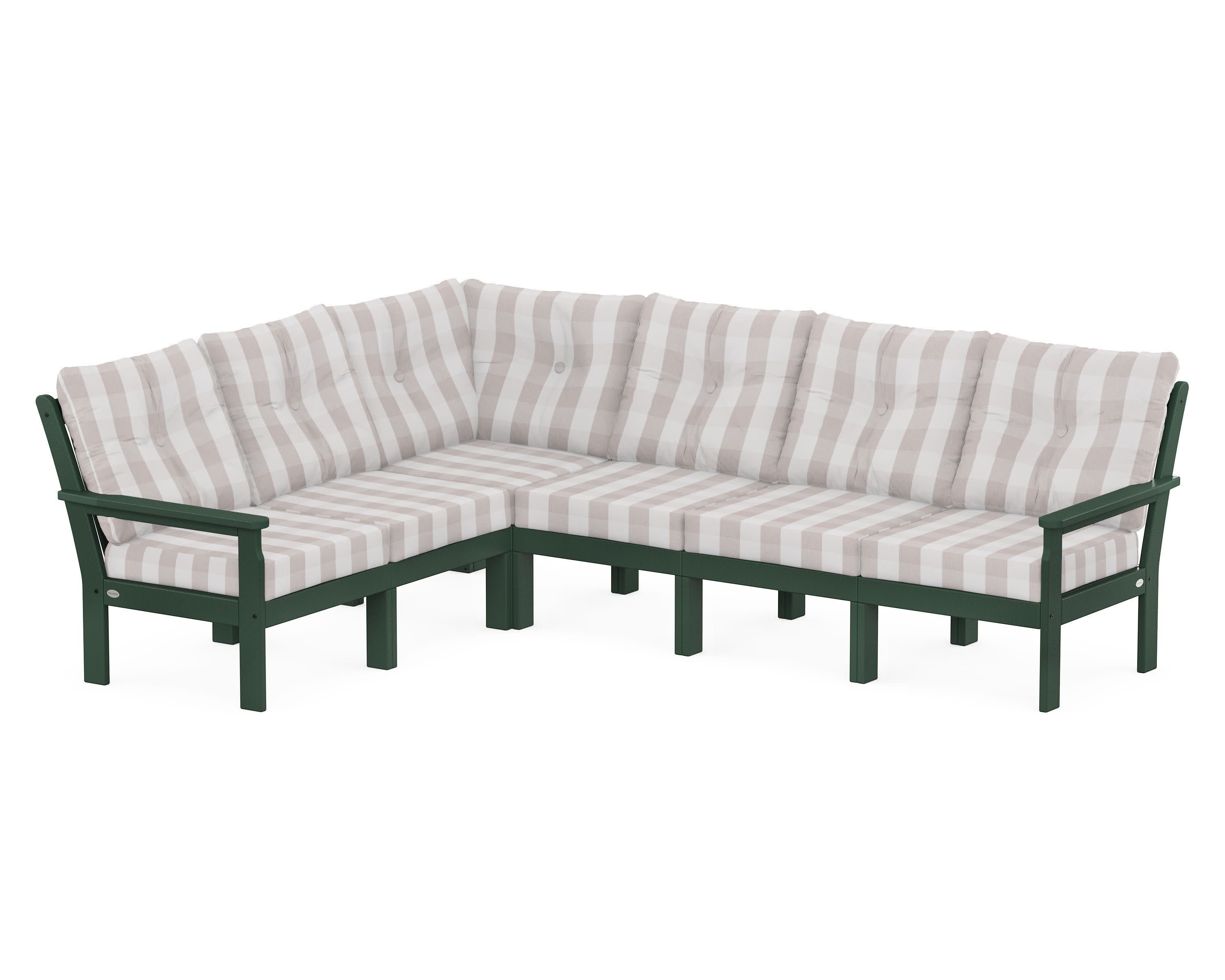 Vineyard 6-Piece Sectional in Green / Buffalo Plaid Dune Burlap