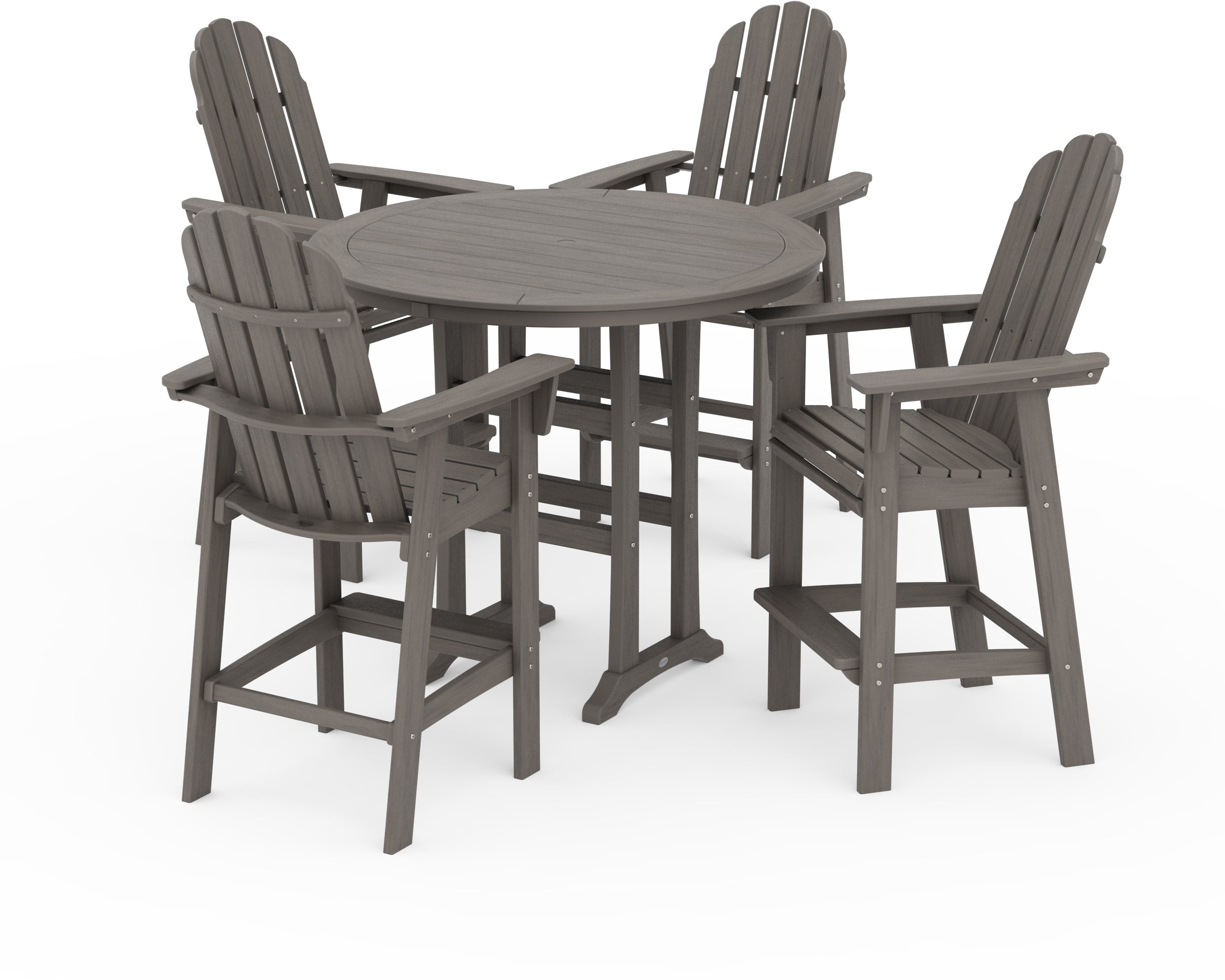 Vineyard Curveback Adirondack 5-Piece Nautical Trestle Bar Set in Driftwood
