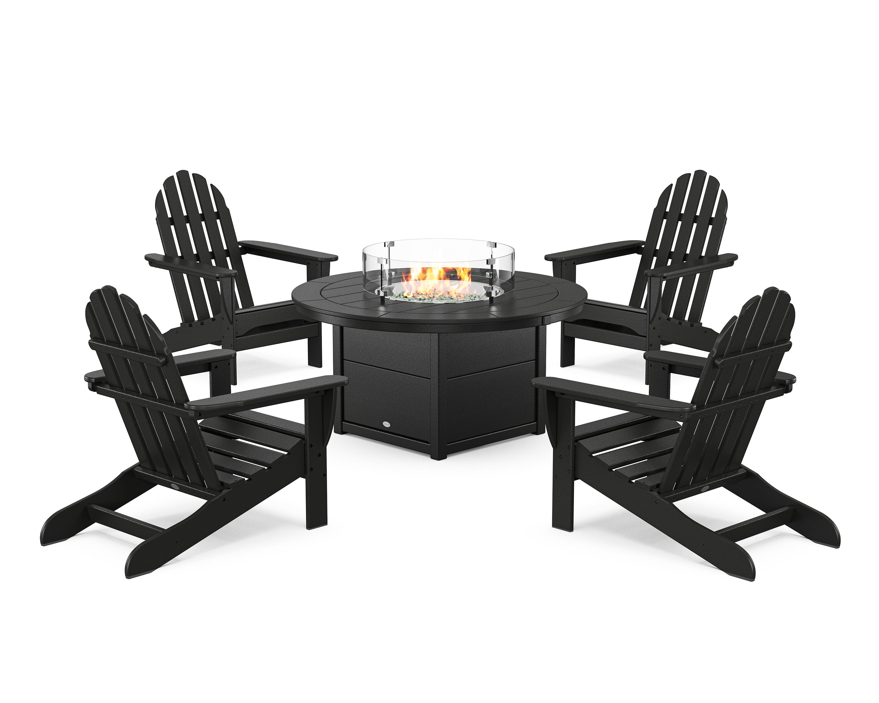 Classic Adirondack 5-Piece Conversation Set with Fire Pit Table in Black
