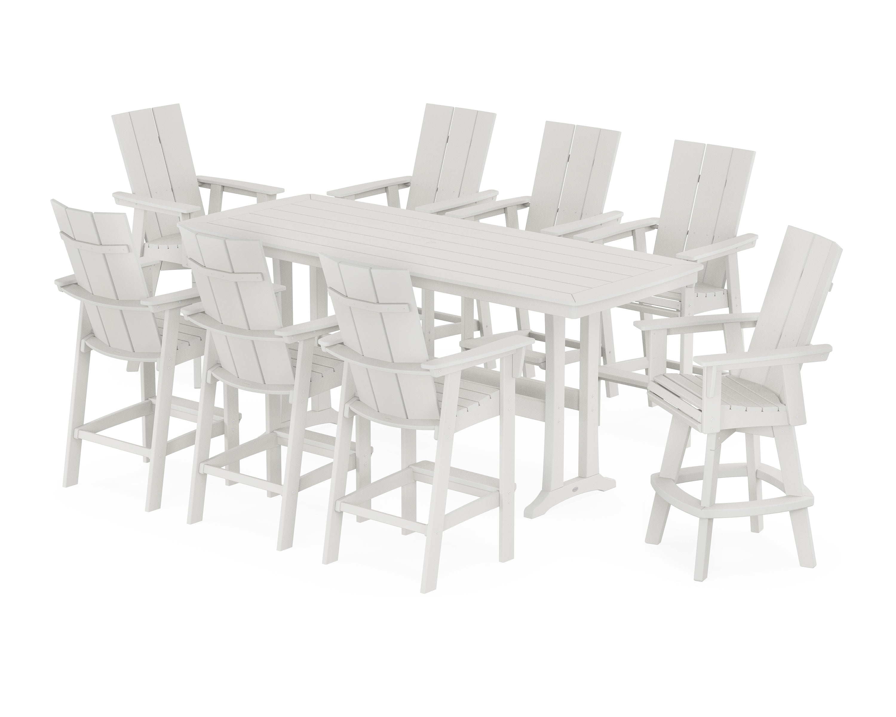 Modern Curveback Adirondack Swivel 9-Piece Bar Set with Trestle Legs in Vintage White
