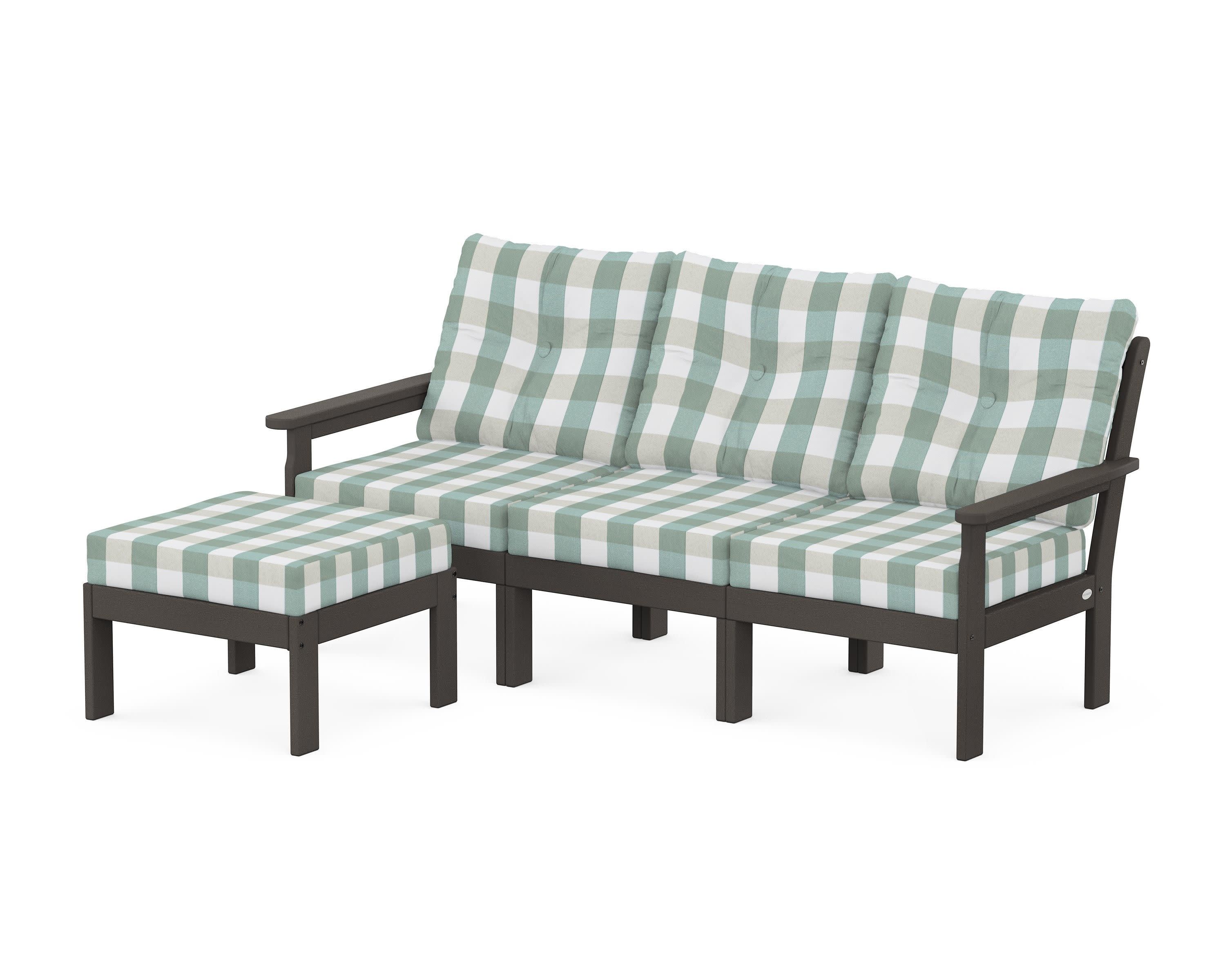 Vineyard 4-Piece Sectional with Ottoman in Vintage Coffee / Buffalo Plaid Glacier Spa