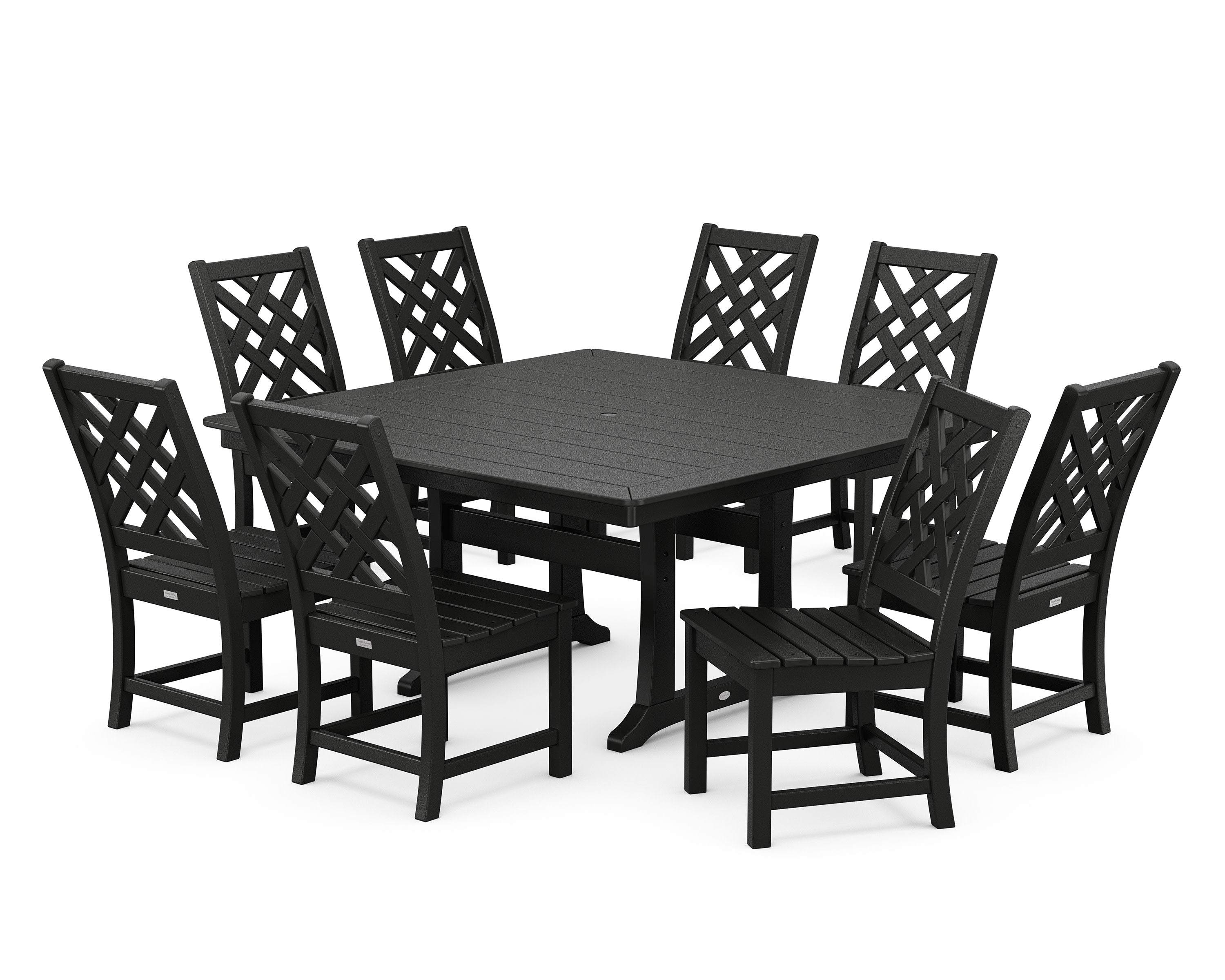 Wovendale Side Chair 9-Piece Square Dining Set with Trestle Legs in Black