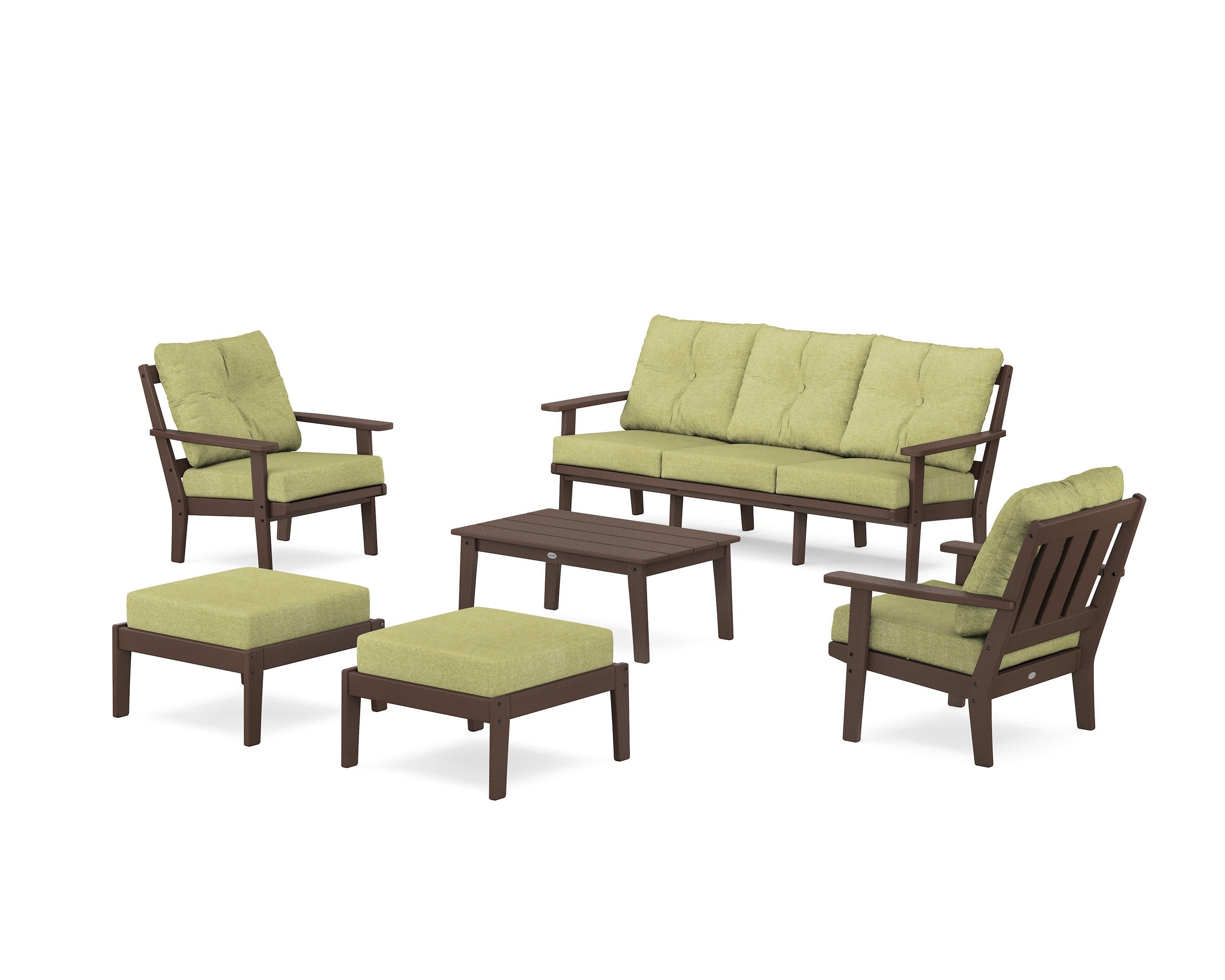 Oxford 6-Piece Lounge Sofa Set in Mahogany / Chartreuse Boucle