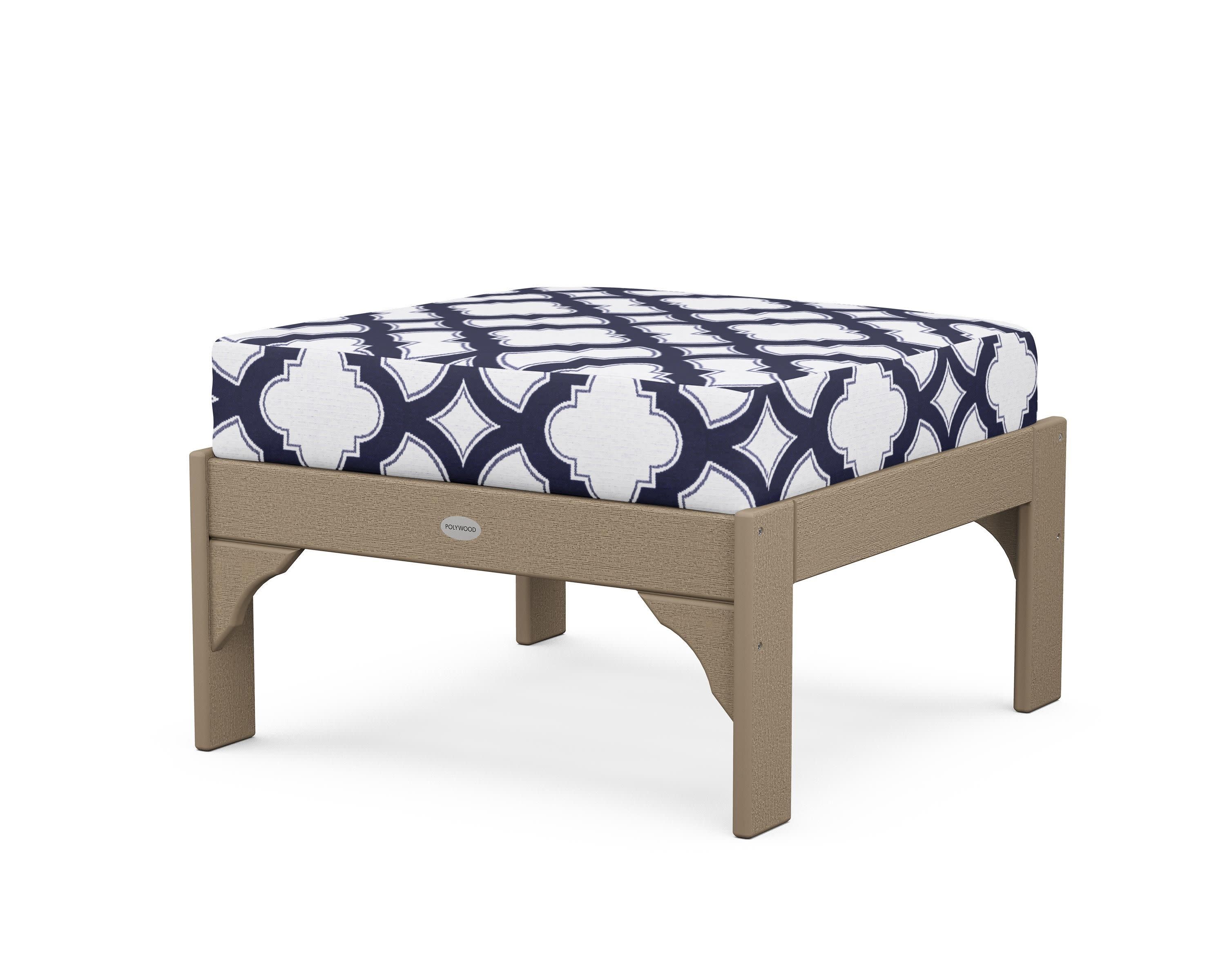 Vineyard Deep Seating Ottoman in Vintage Sahara / Trellis Navy