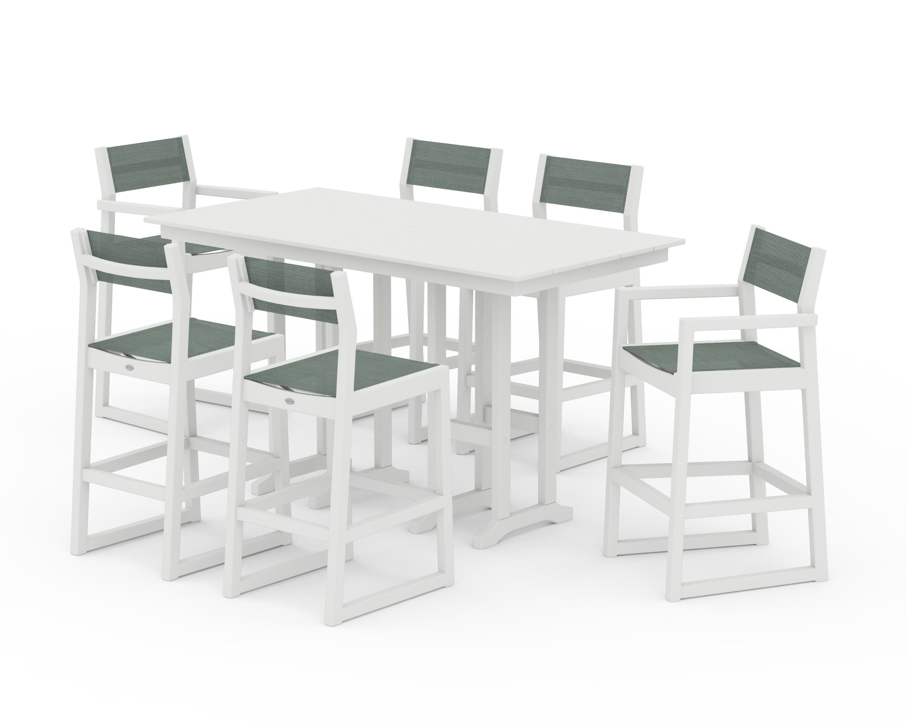 EDGE Sling 7-Piece Farmhouse Bar Set in Vintage White / Dupioni Sea Mist Sling