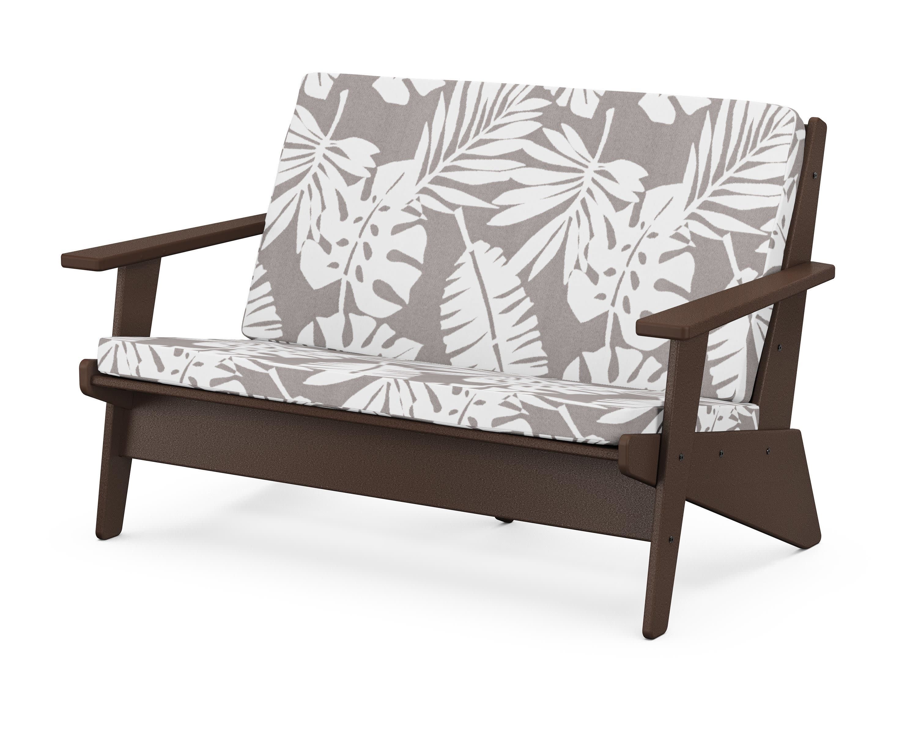 Riviera Modern Lounge Loveseat in Mahogany / Leaf Grey Mist