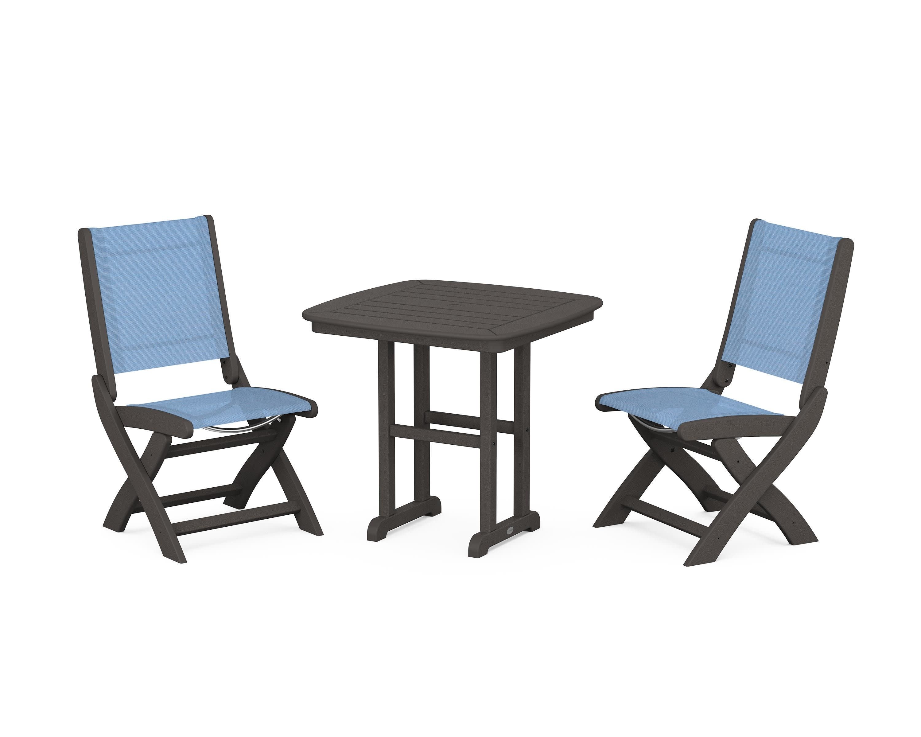 Coastal Folding Side Chair 3-Piece Dining Set in Vintage Coffee / Poolside Sling