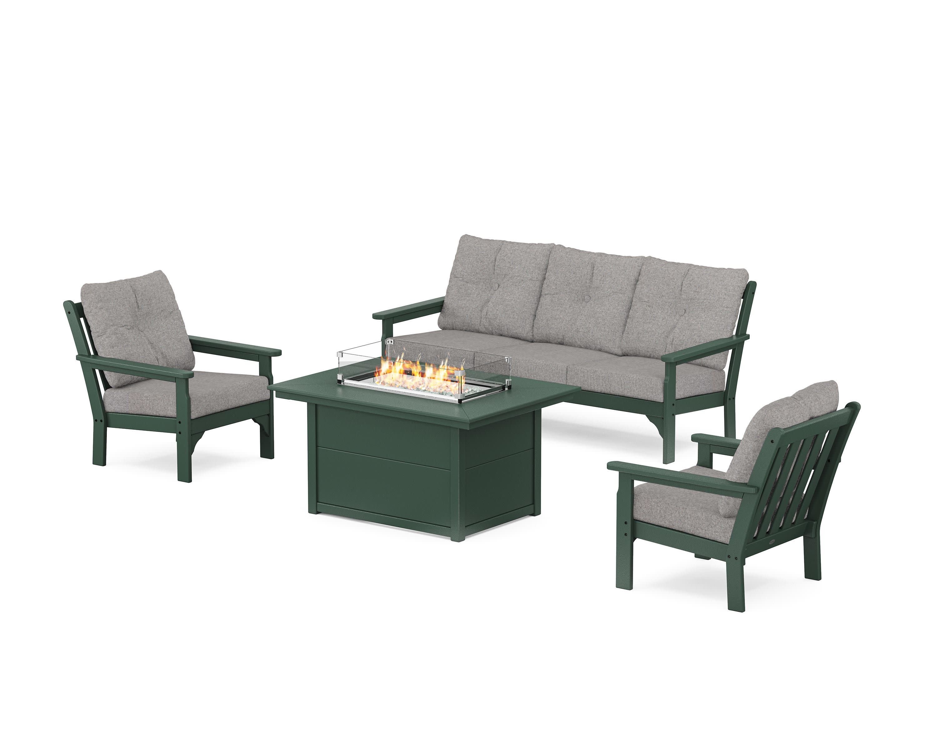 Vineyard Deep Seating Fire Pit Table Set in Green / Grey Mist