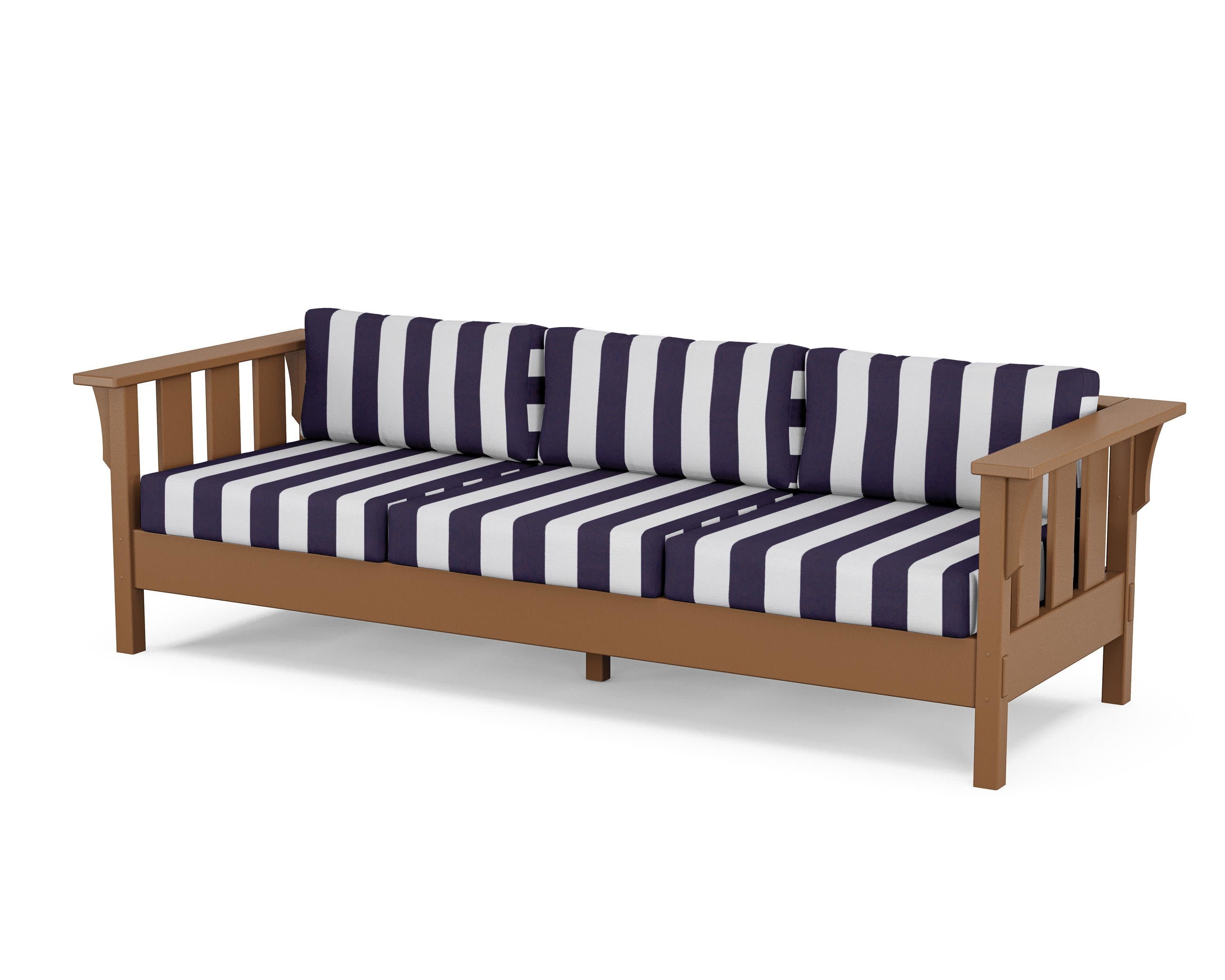 Acadia Deep Seating Sofa in Teak / Cabana Stripe Navy
