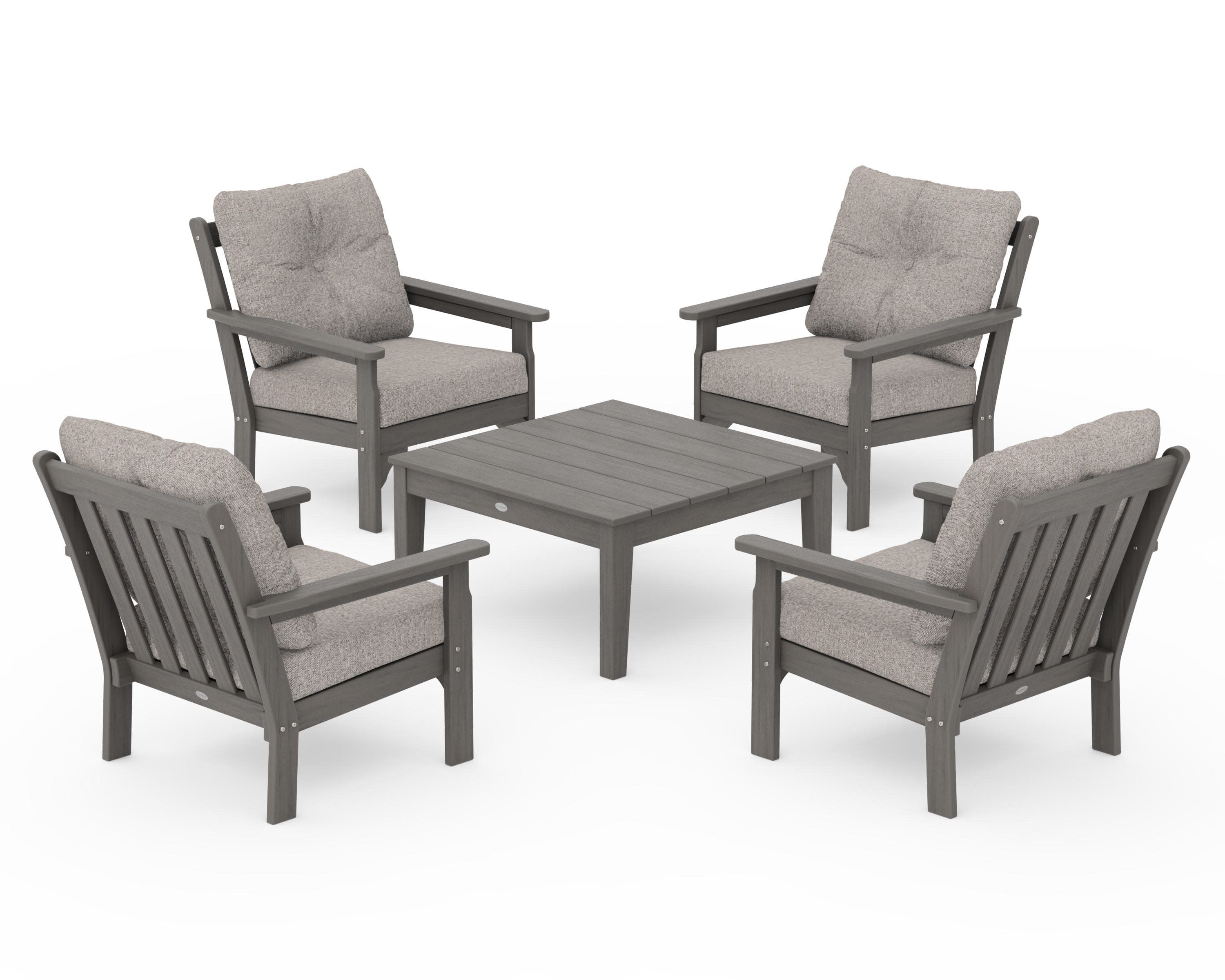 Vineyard 5-Piece Deep Seating Conversation Set in Driftwood / Weathered Tweed