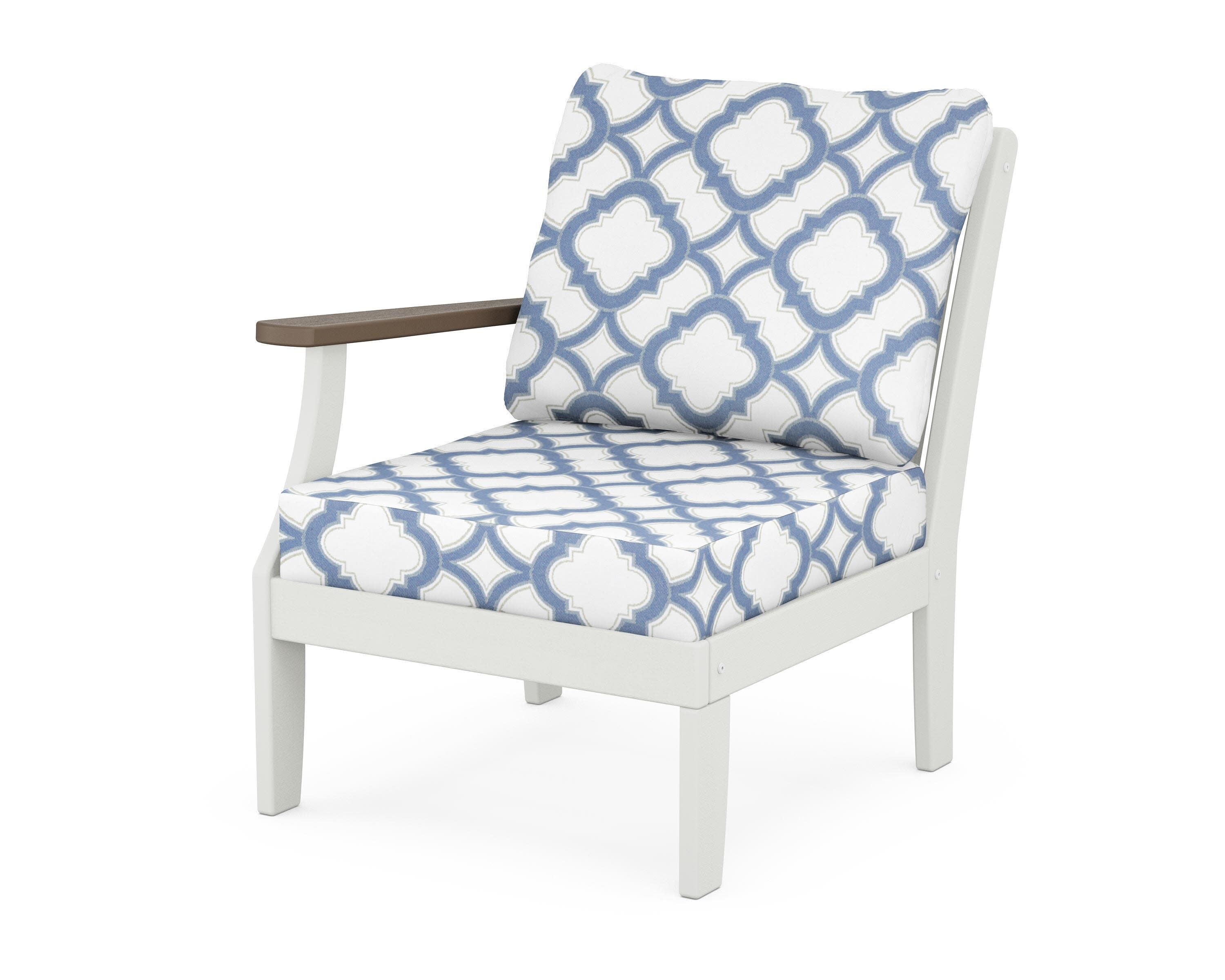Braxton Modular Left Arm Chair in White / Kona / Trellis Sky Blue