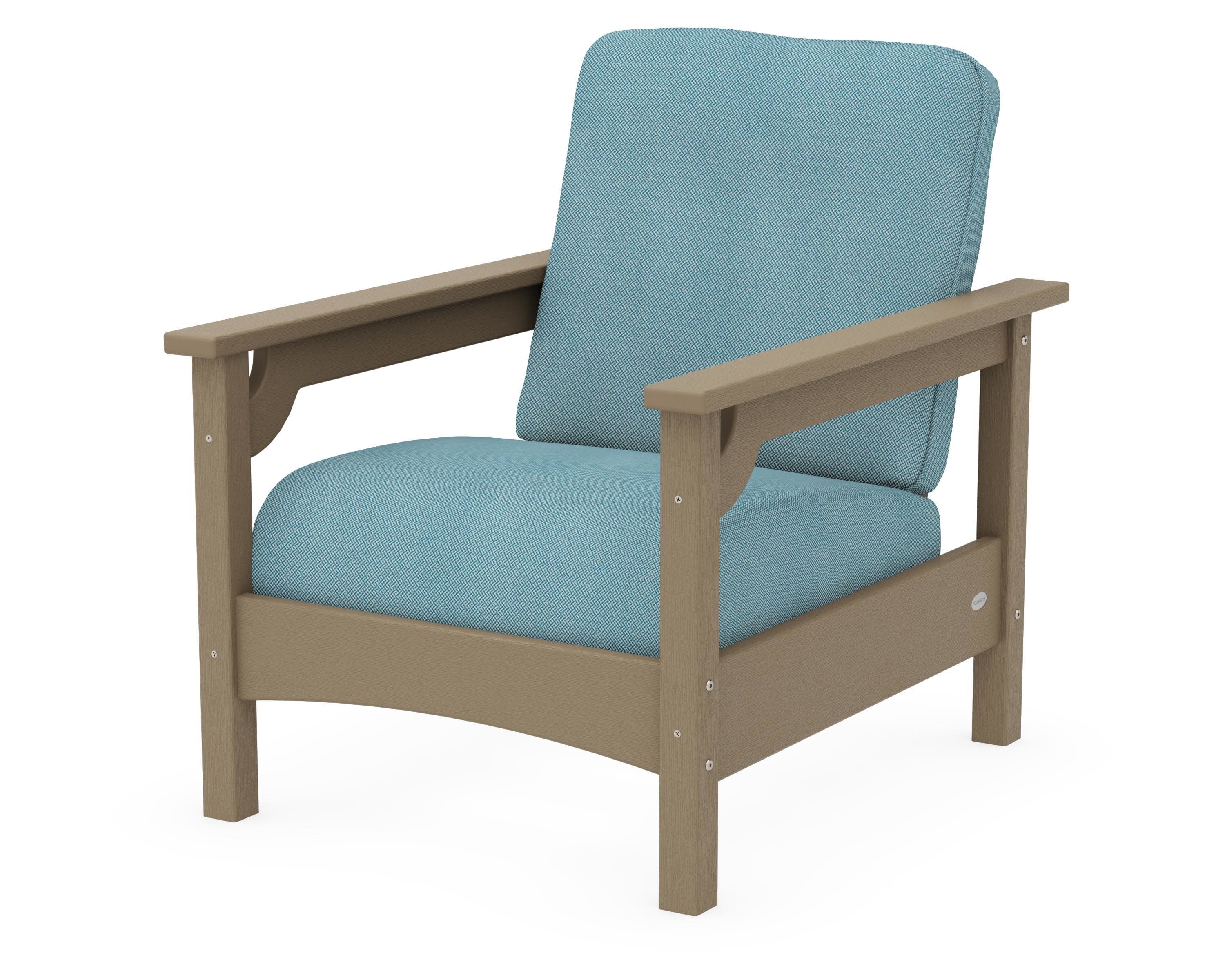 Club Chair in Vintage Sahara / Lattice Sky Blue