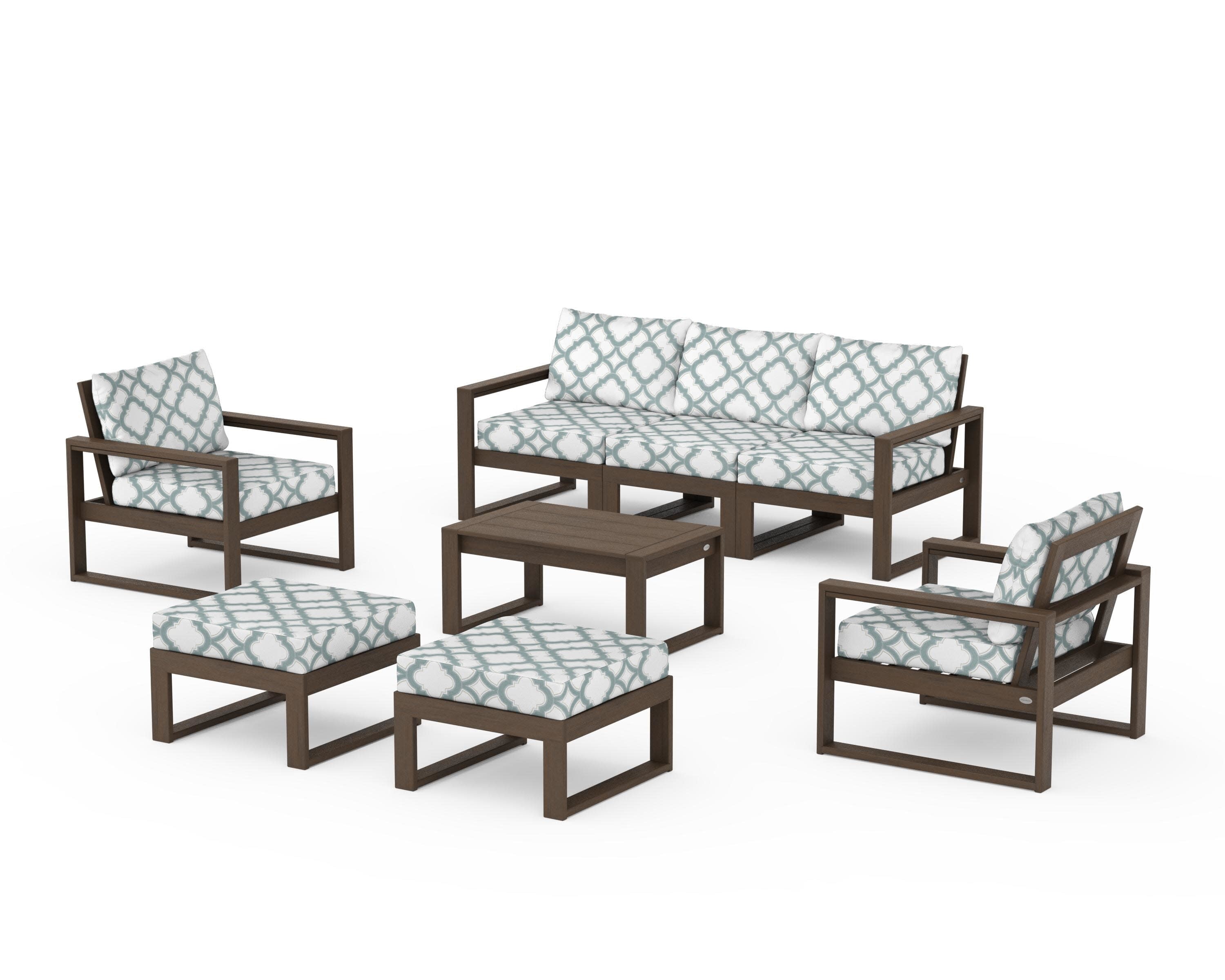 EDGE Sectional 8-Piece Lounge Sofa Set in Kona / Trellis Glacier Spa