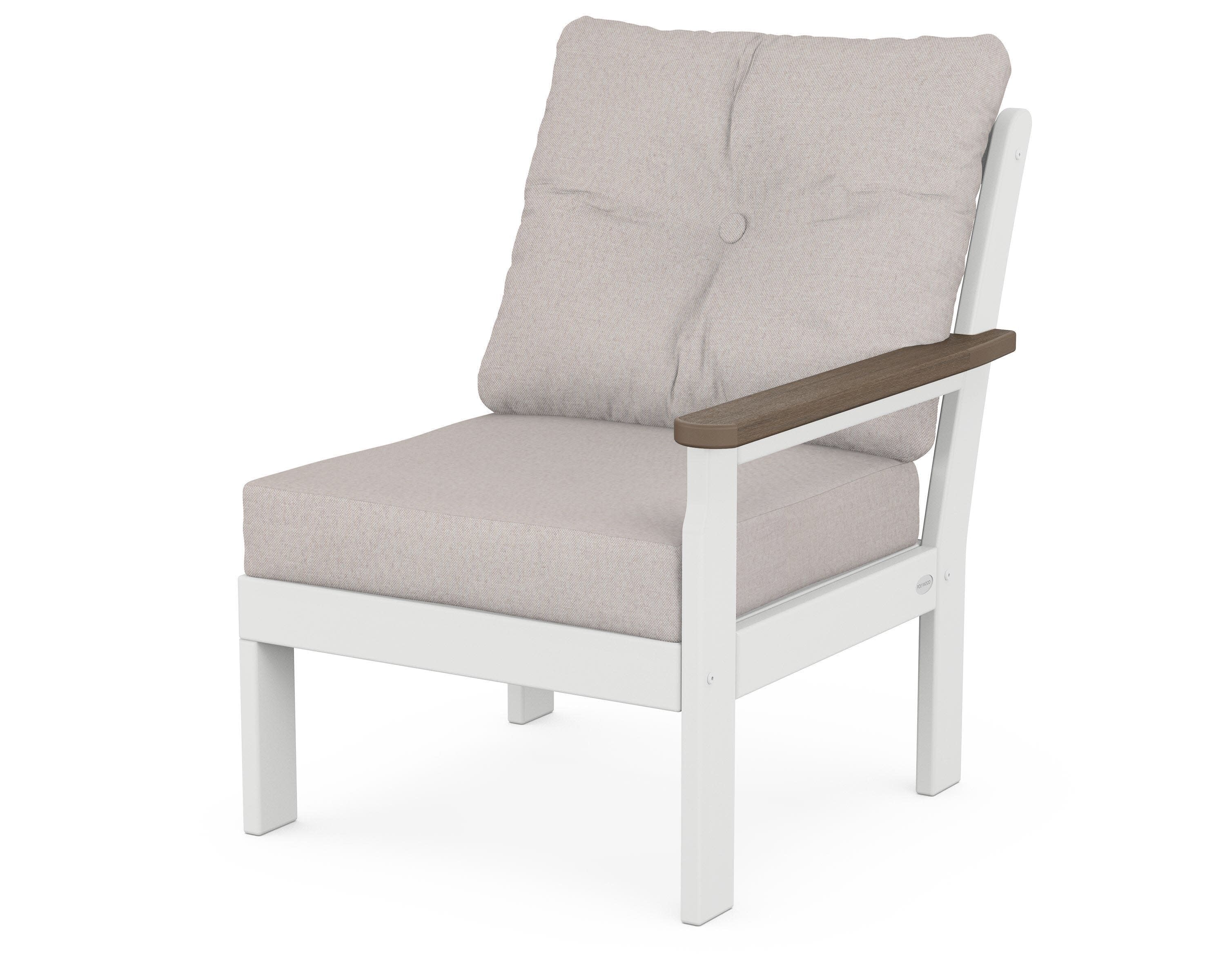 Vineyard Modular Right Arm Chair in White / Kona / Dune Burlap
