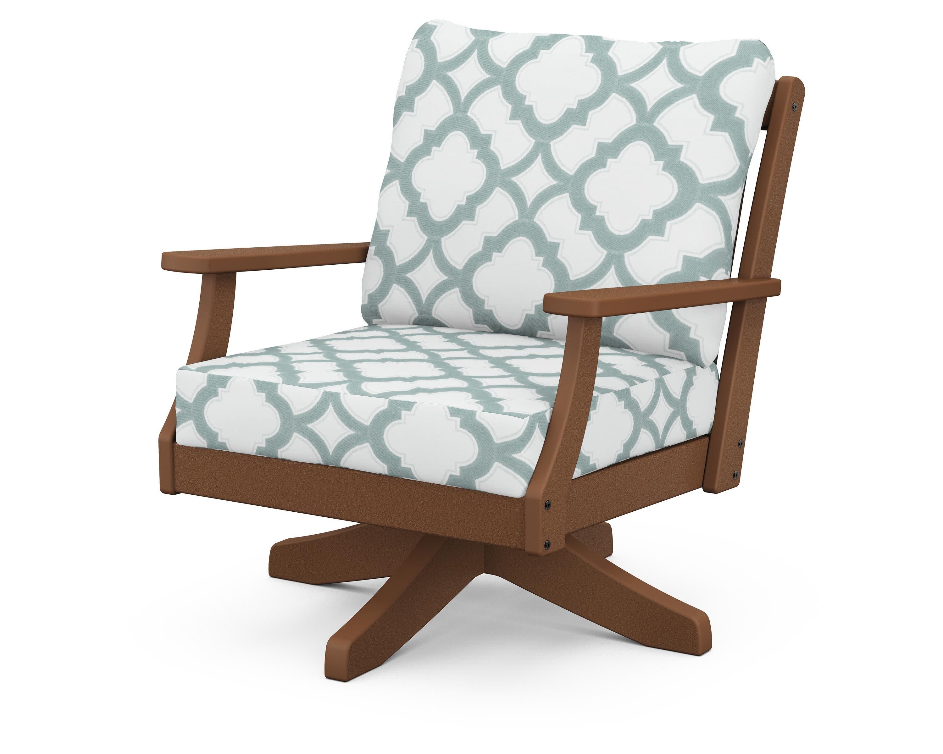 Braxton Deep Seating Swivel Chair in Teak / Trellis Glacier Spa