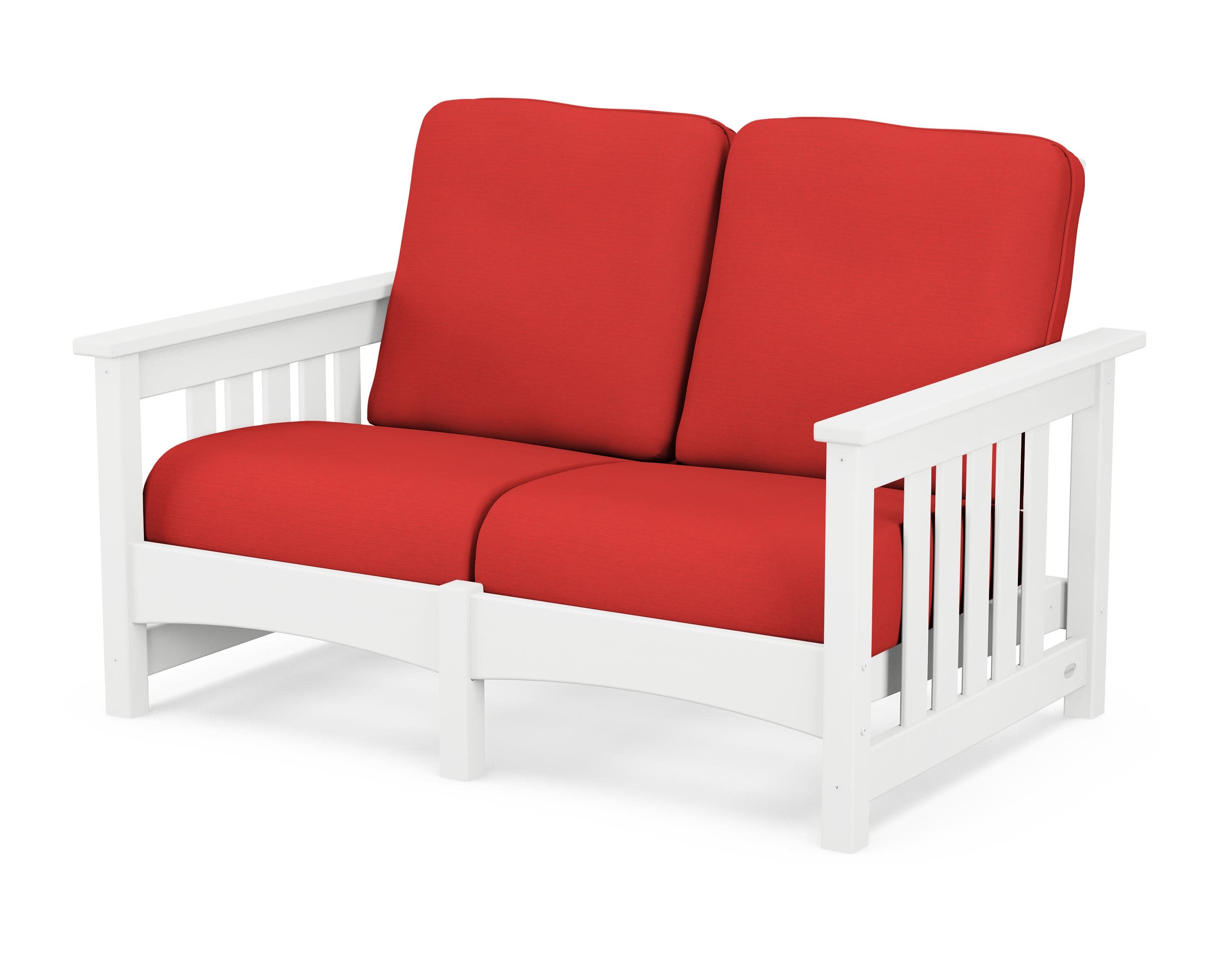 Club Mission Loveseat in White / Crimson Linen