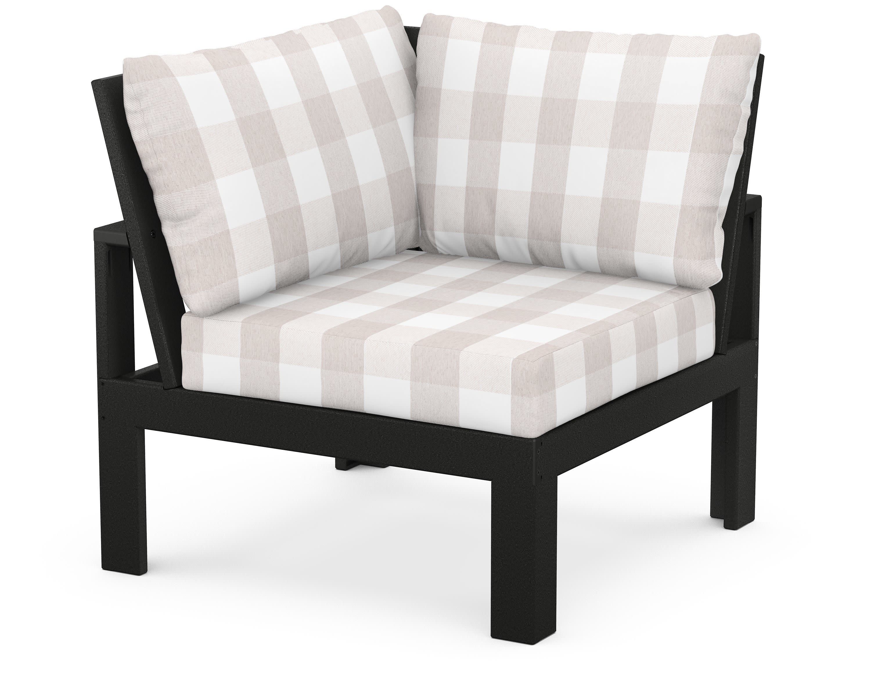 Modular Corner Chair in Black / Buffalo Plaid Dune Burlap