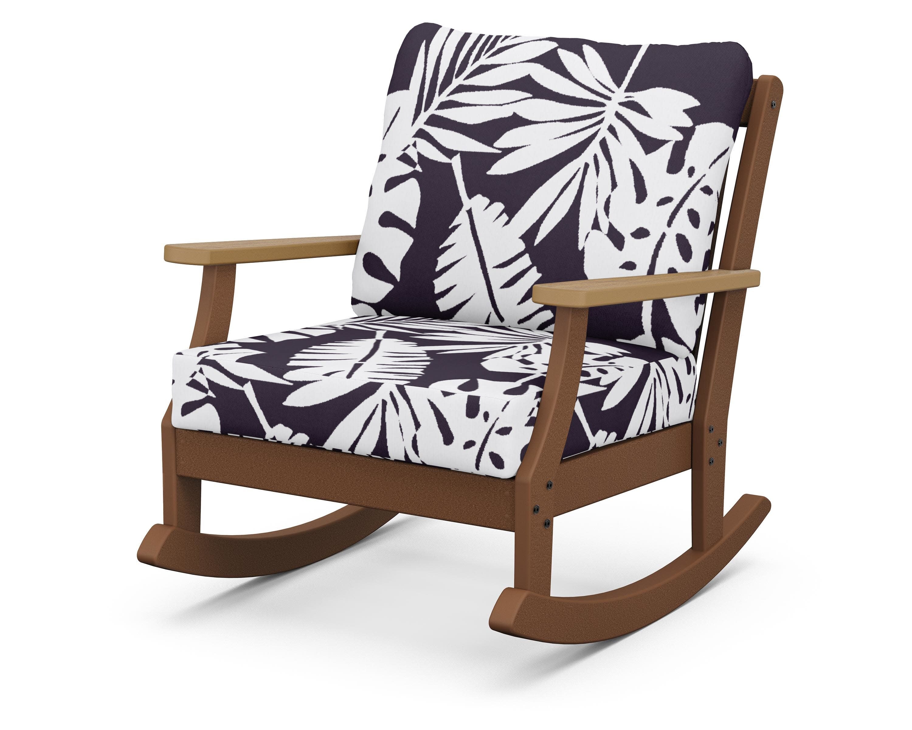 Braxton Deep Seating Rocking Chair in Teak / Natural / Leaf Navy