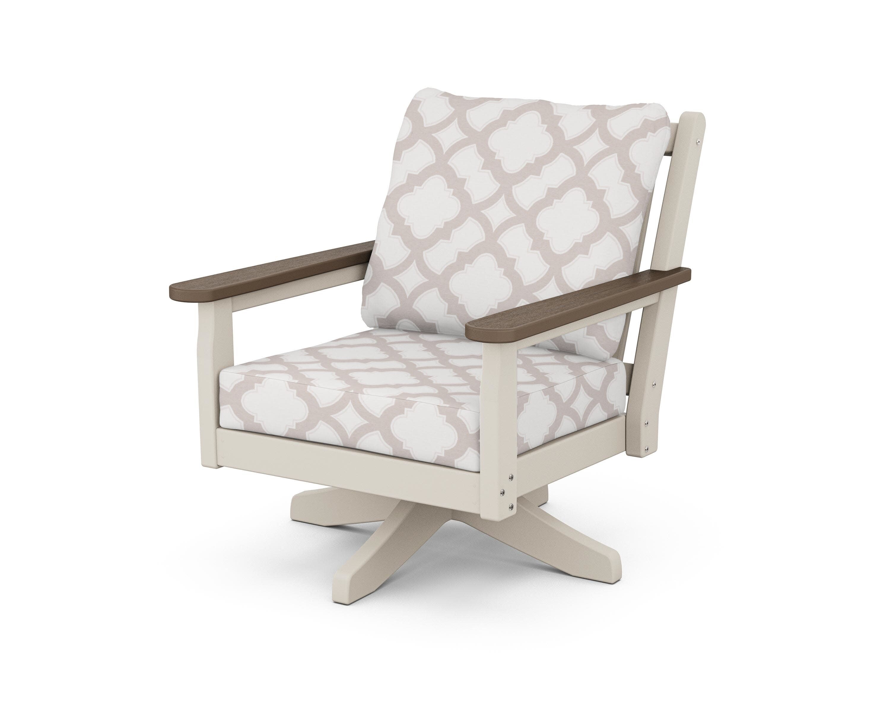 Chippendale Deep Seating Swivel Chair in Sand / Kona / Trellis Dune Burlap