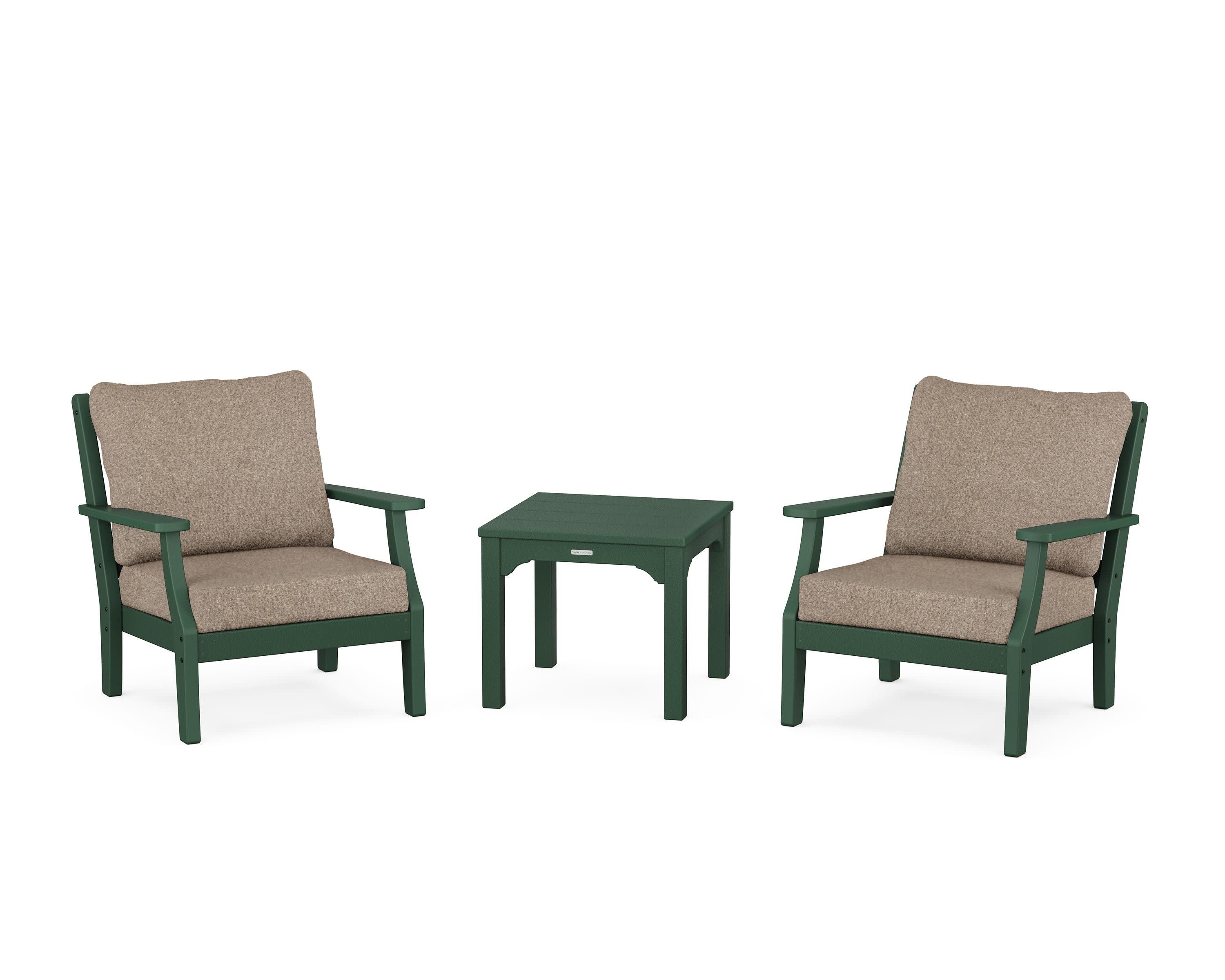 Chinoiserie 3-Piece Deep Seating Set in Green / Spiced Burlap