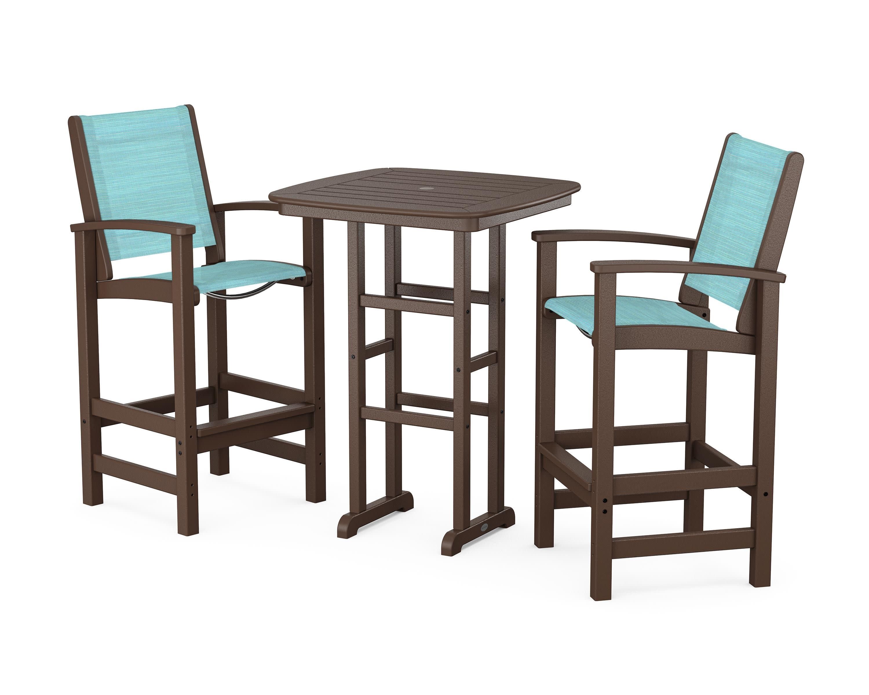 Coastal 3-Piece Bar Set in Mahogany / Dupioni Aquamarine Sling