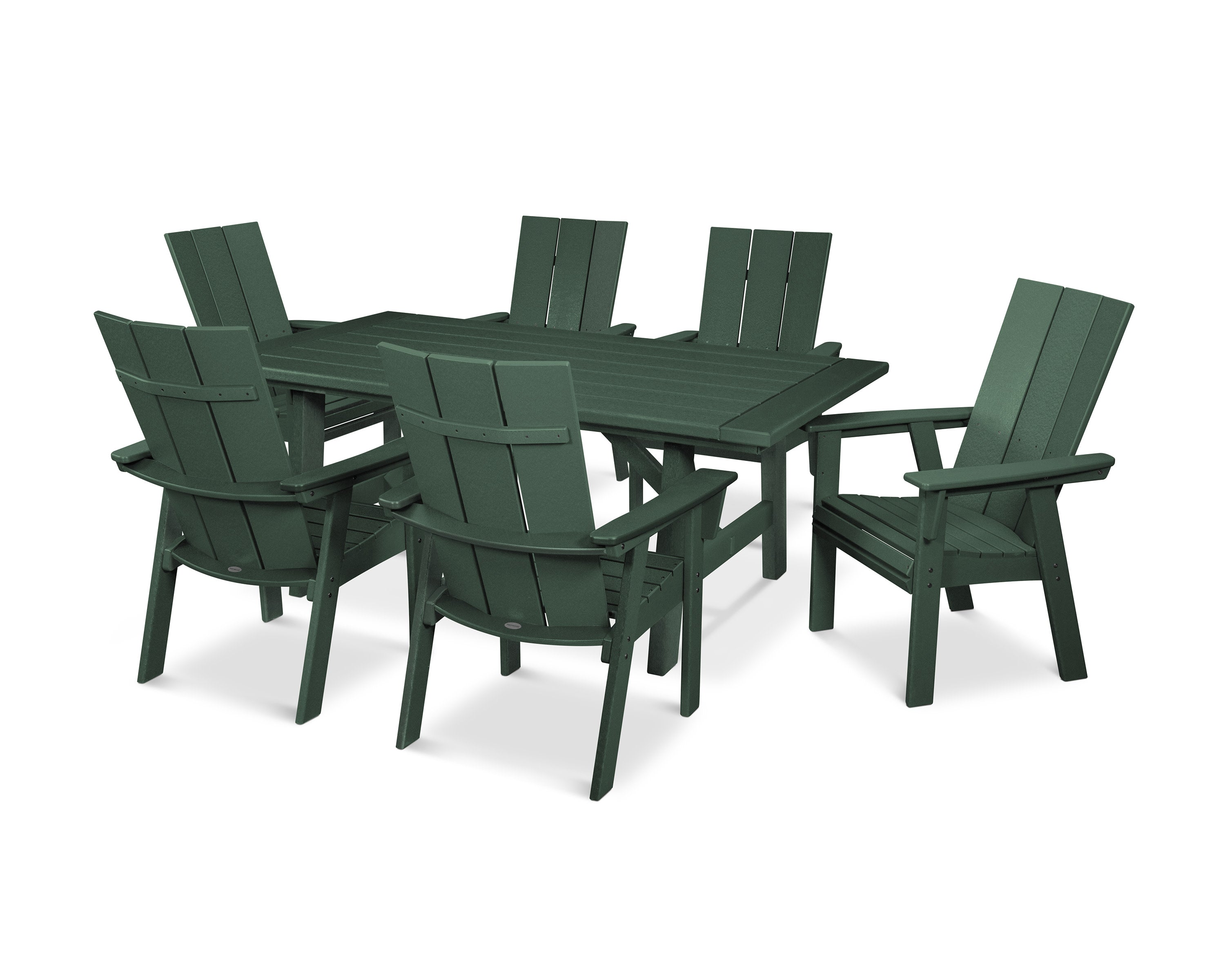 Modern Curveback Adirondack 7-Piece Rustic Farmhouse Dining Set in Green