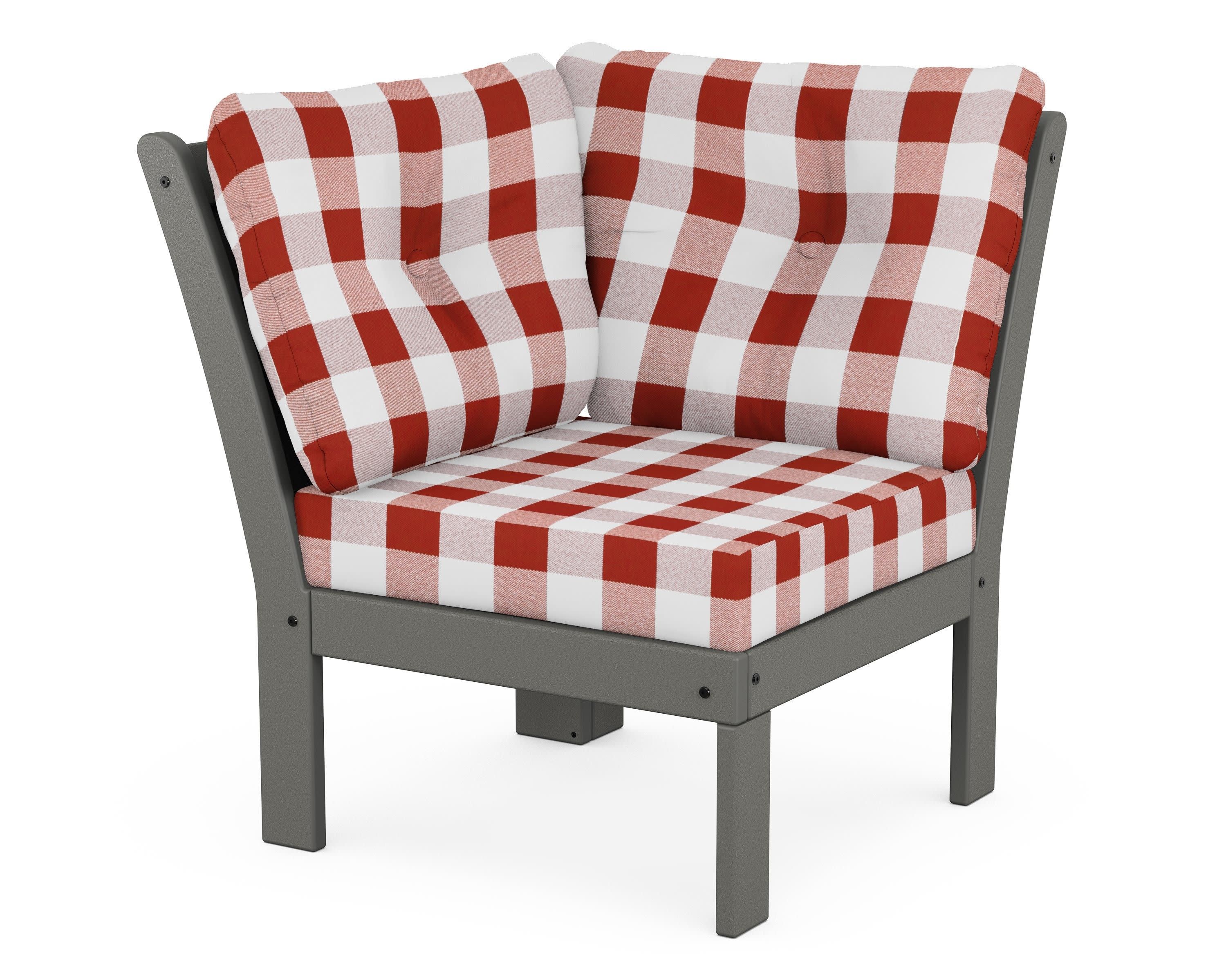 Vineyard Modular Corner Chair in Slate Grey / Buffalo Plaid Crimson