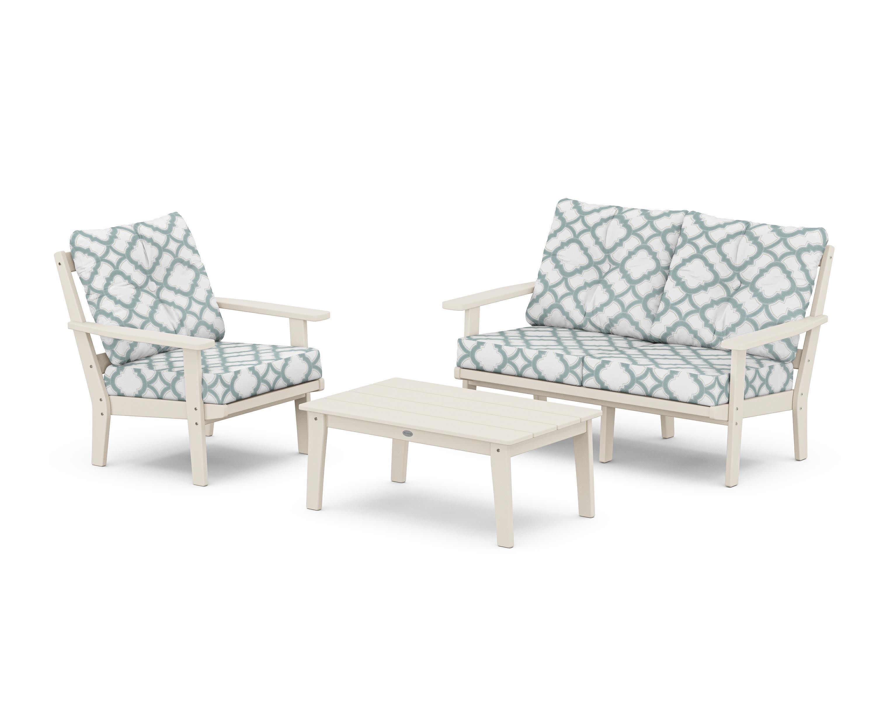 Oxford 3-Piece Deep Seating Set with Loveseat in Sand / Trellis Glacier Spa
