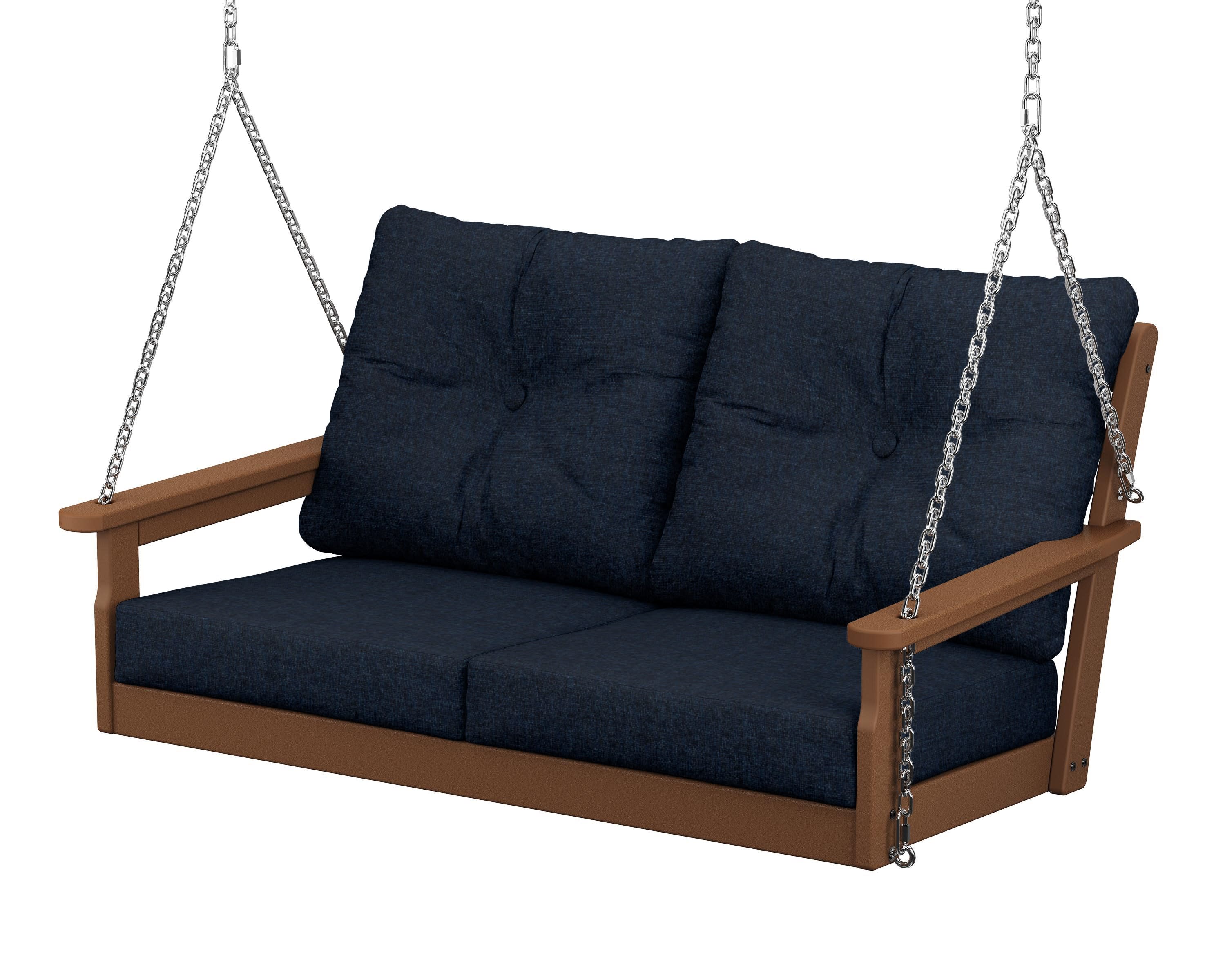 Vineyard Deep Seating Swing in Teak / Marine Indigo