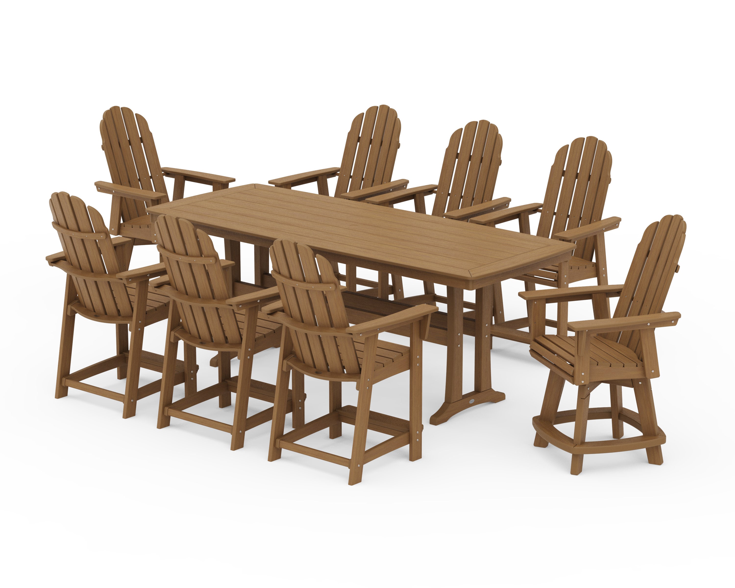 Vineyard Curveback Adirondack Swivel 9-Piece Counter Set with Trestle Legs in Natural