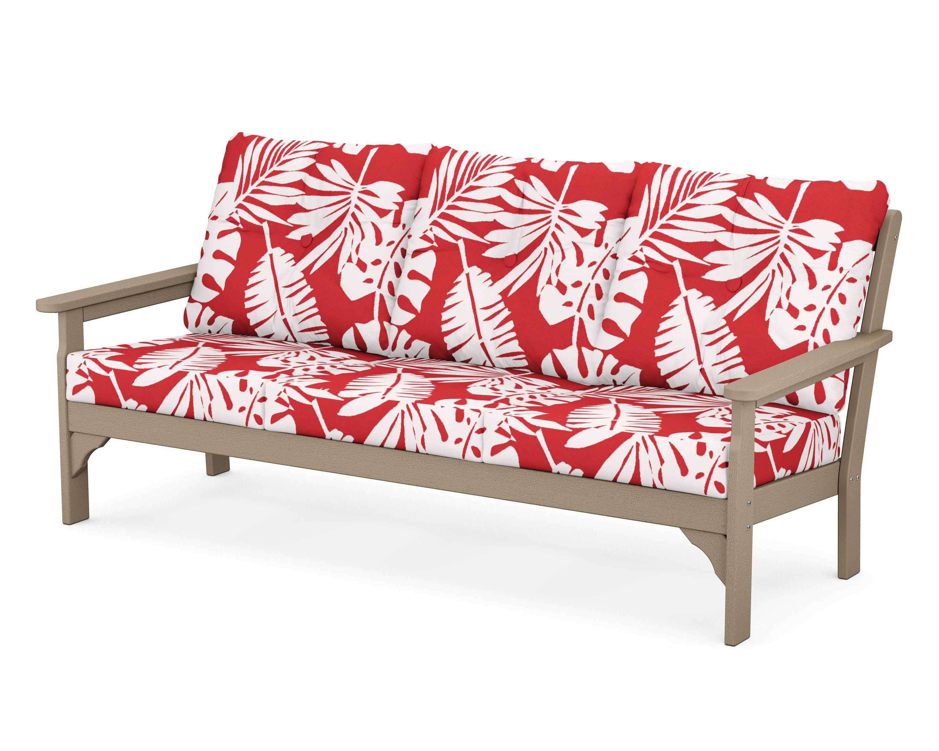 Vineyard Deep Seating Sofa in Vintage Sahara / Leaf Crimson