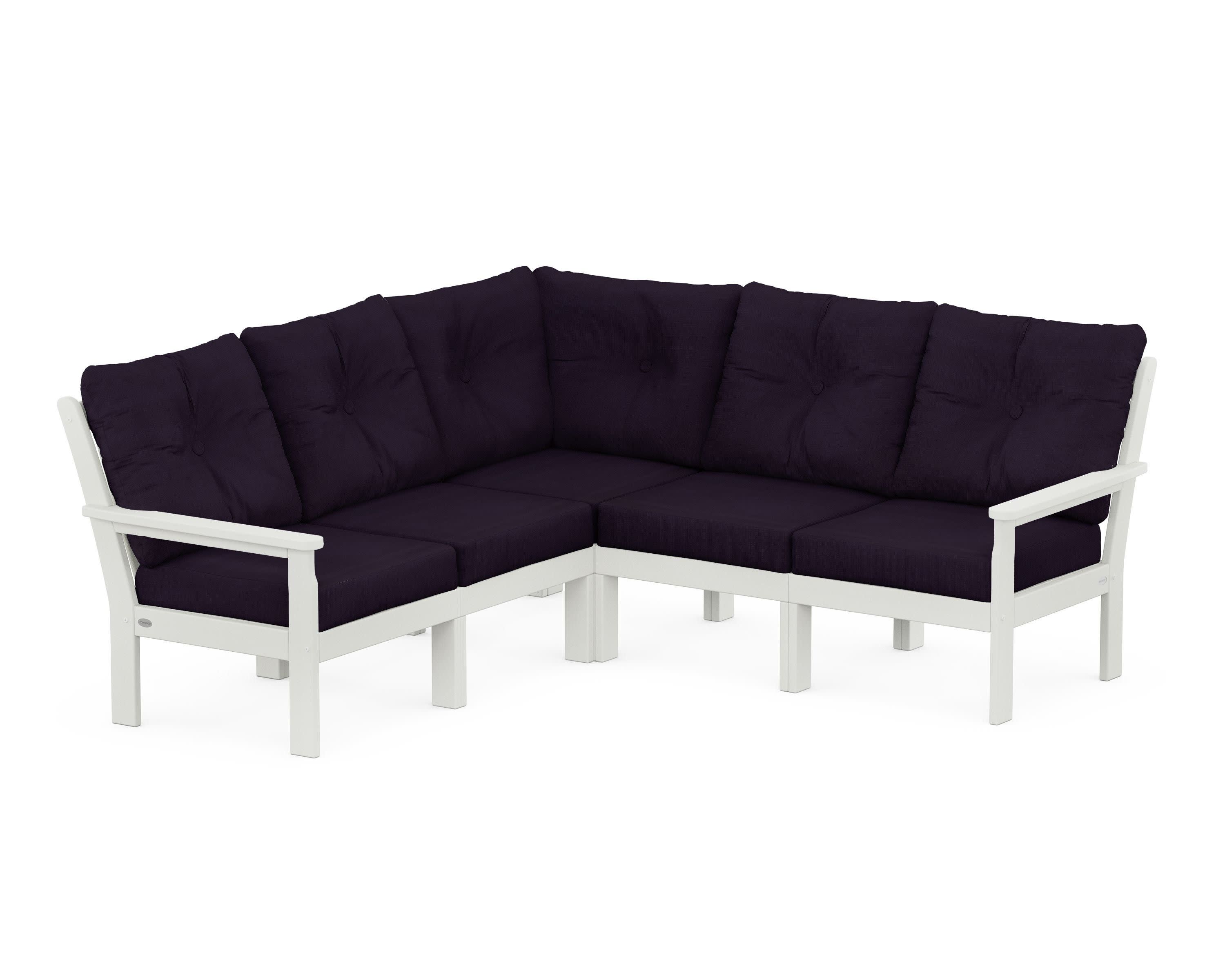 Vineyard 5-Piece Sectional in Vintage White / Navy Linen