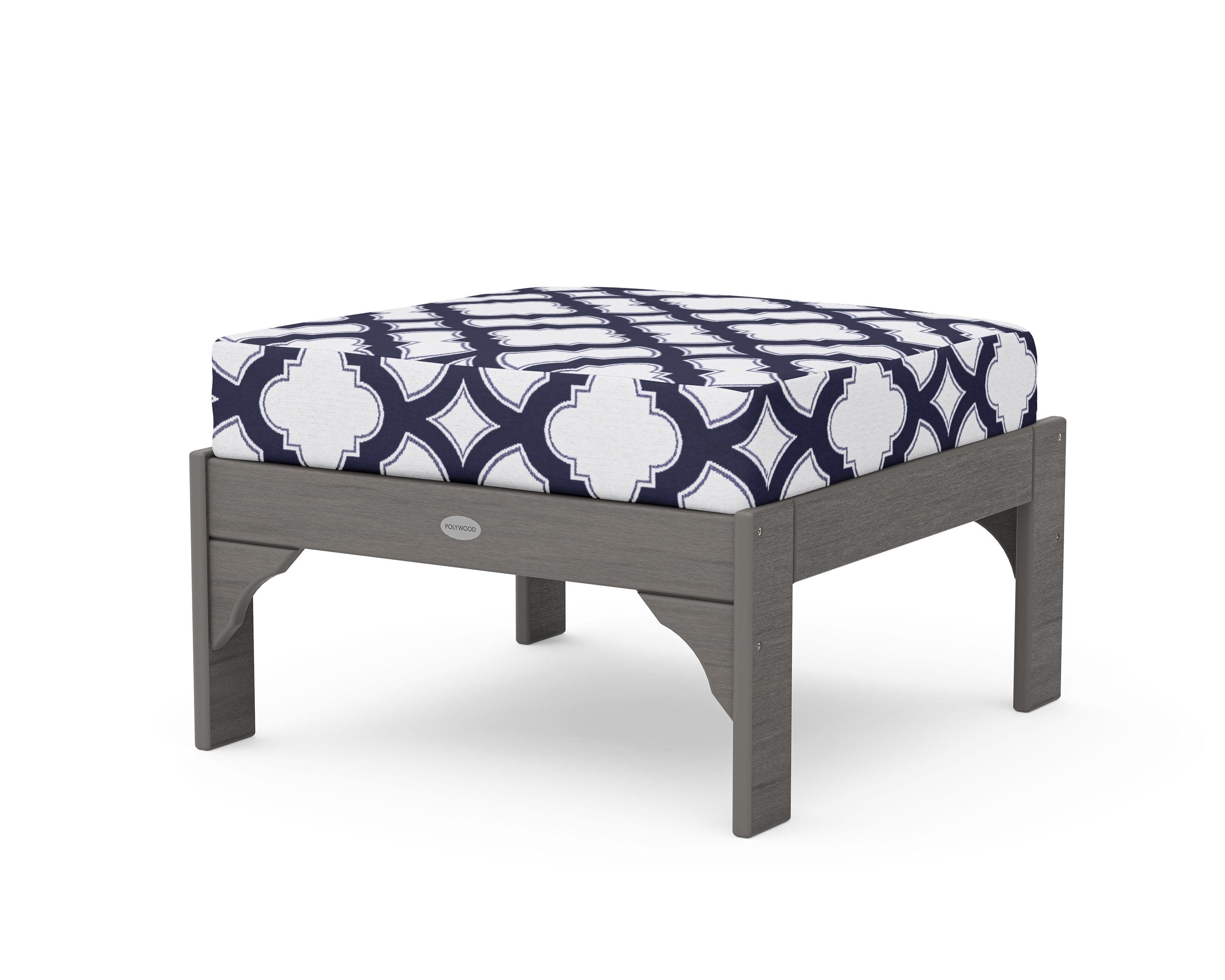 Vineyard Deep Seating Ottoman in Driftwood / Trellis Navy