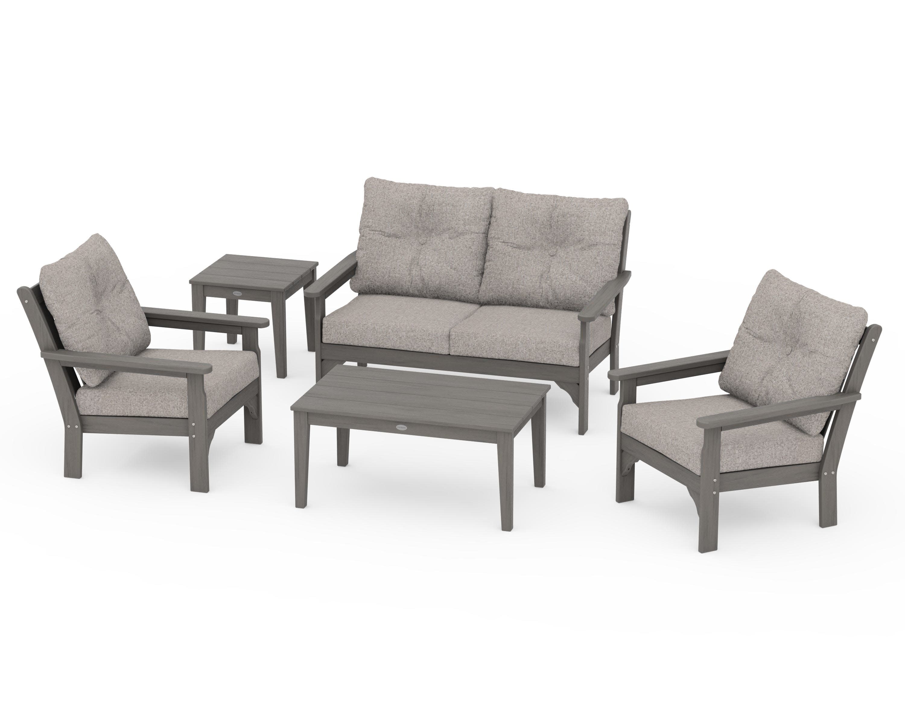 Vineyard 5-Piece Deep Seating Set in Driftwood / Weathered Tweed
