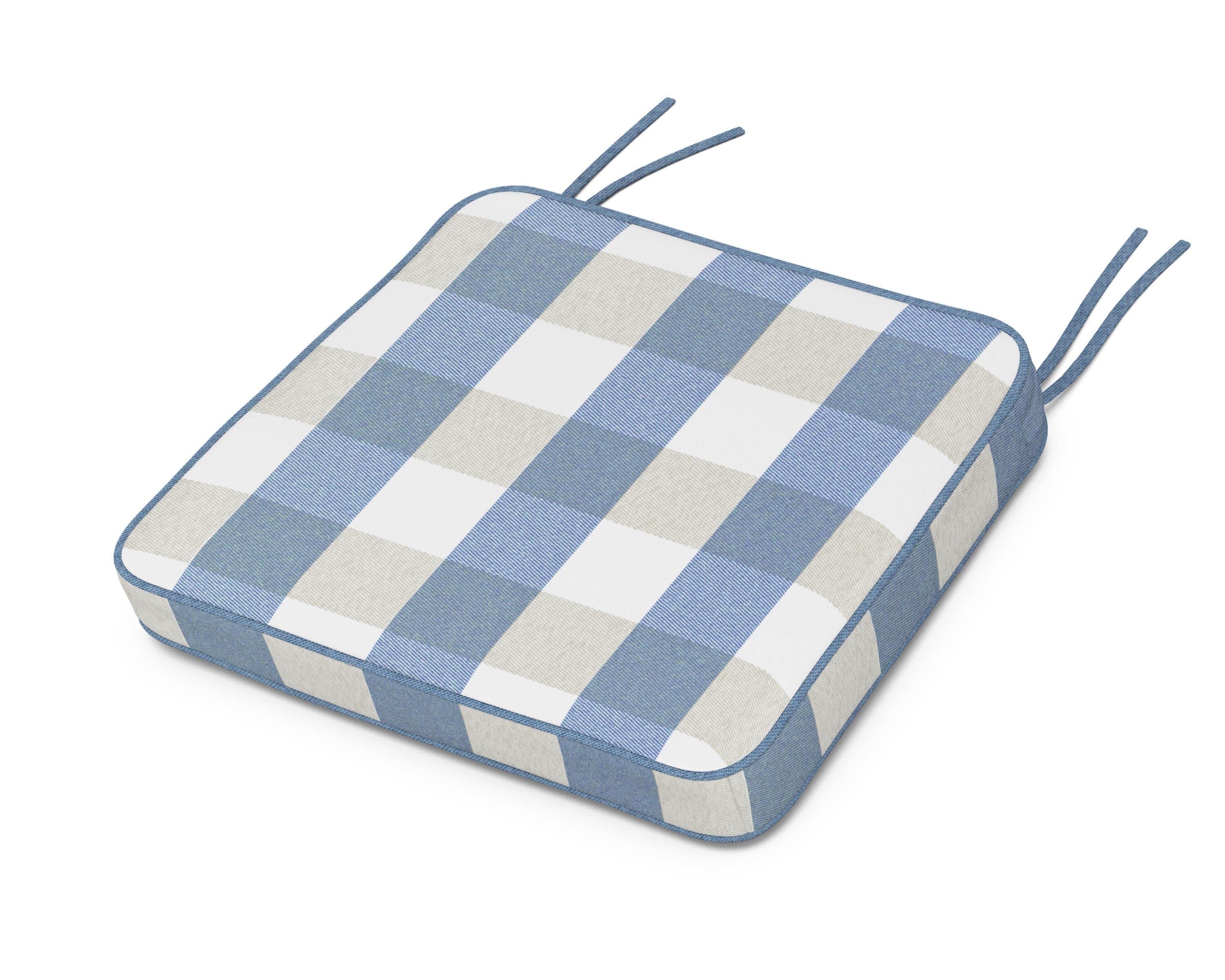 Chinoiserie Arm Chair Seat Cushion in Buffalo Plaid Sky Blue