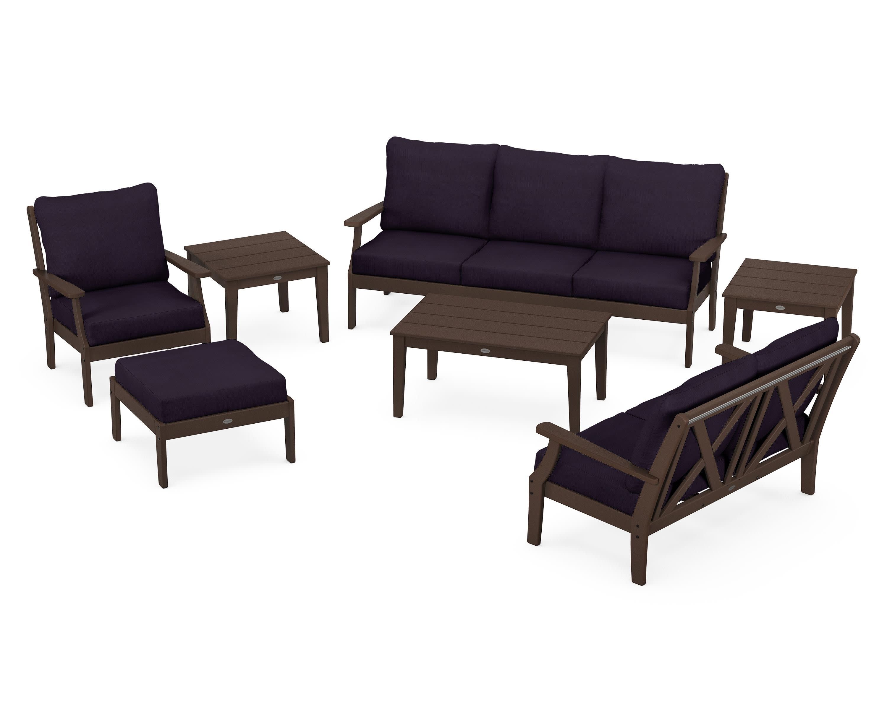 Braxton 7-Piece Deep Seating Set in Mahogany / Navy Linen