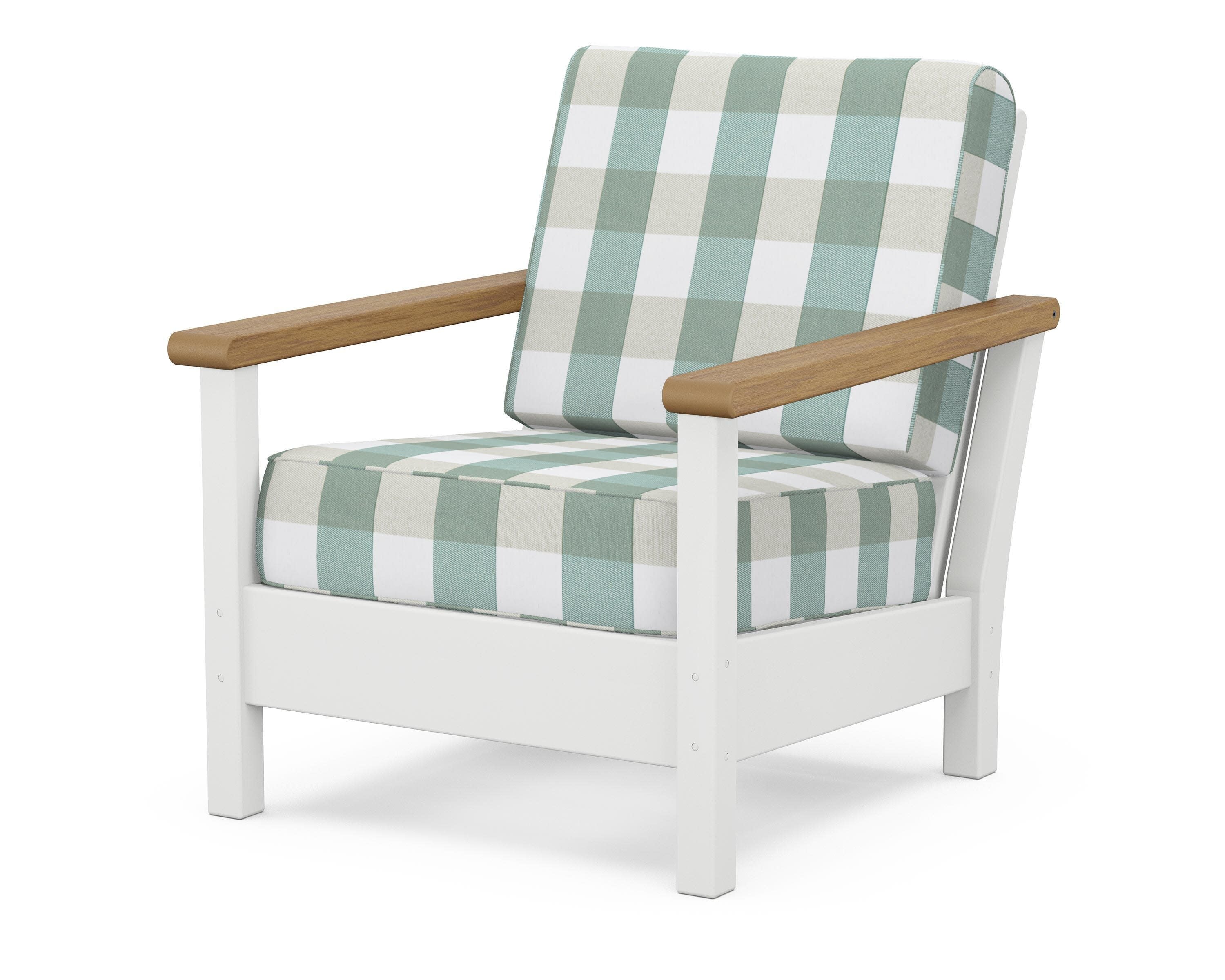 Harbour Deep Seating Chair in White / Natural / Buffalo Plaid Glacier Spa