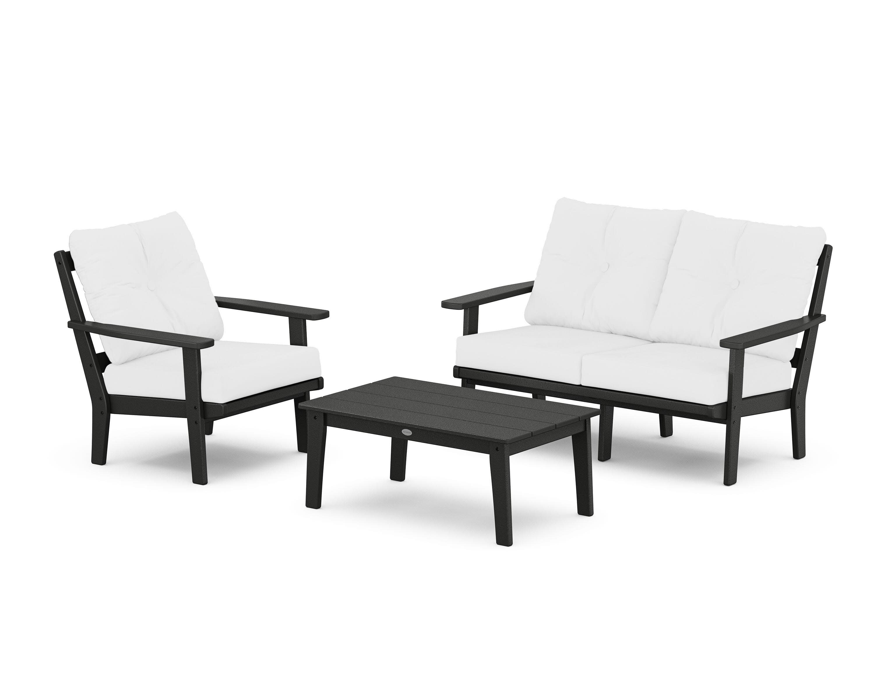 Prairie 3-Piece Deep Seating Set with Loveseat in Black / Natural